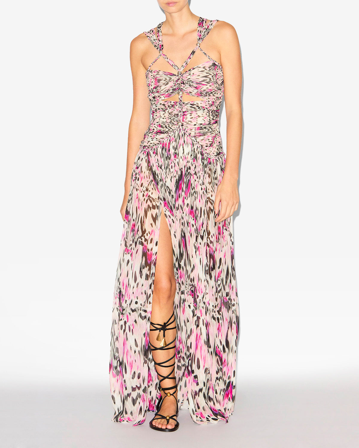 Robe à bretelles rafael en soie froncée imprimée - Rose - Woman - 1