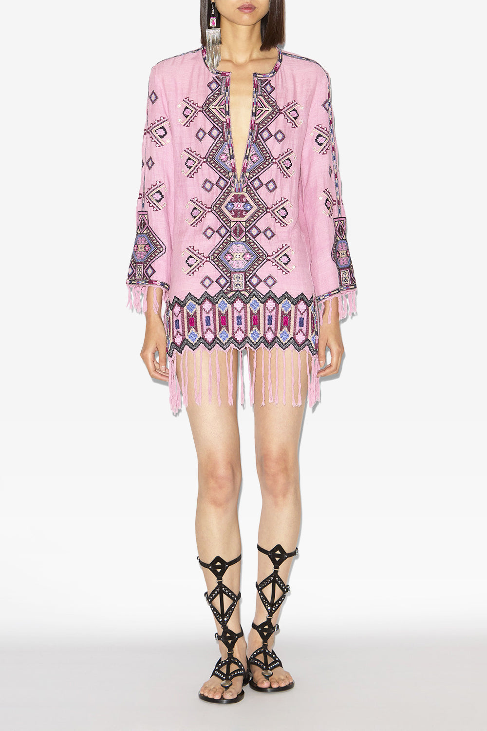 Robe courte zayana en soie matka brodée - Antique rose - Woman - 2