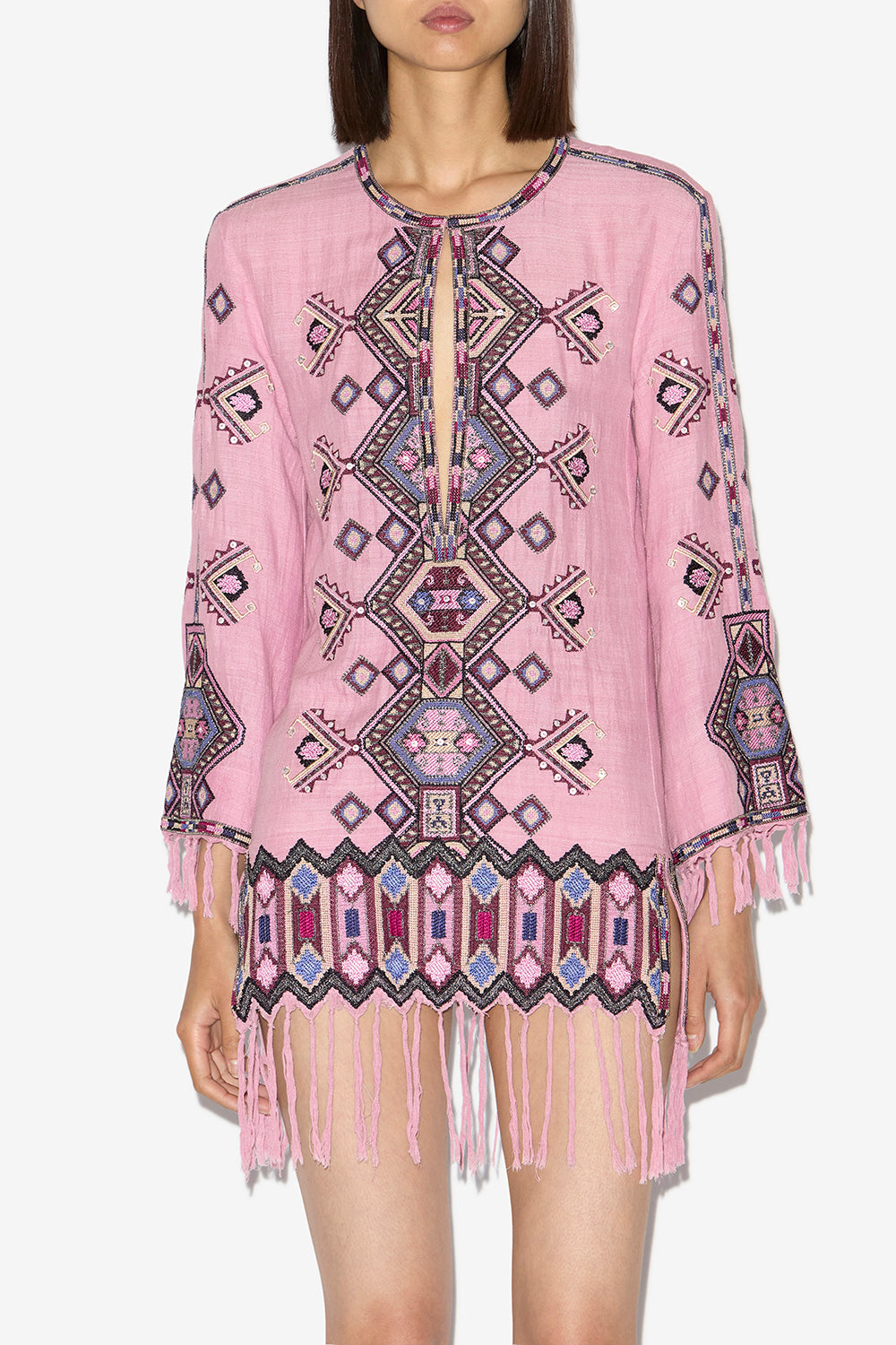 Robe courte zayana en soie matka brodée - Antique rose - Woman - 4