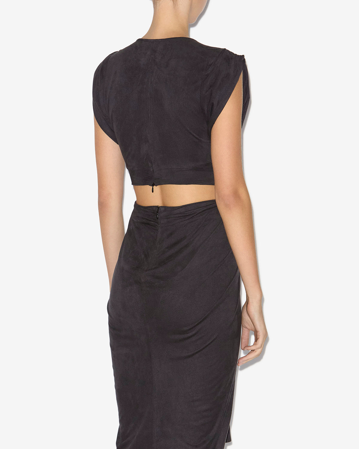 Robe sirena en faux cuir suédé drapé - Noir - Woman - 4