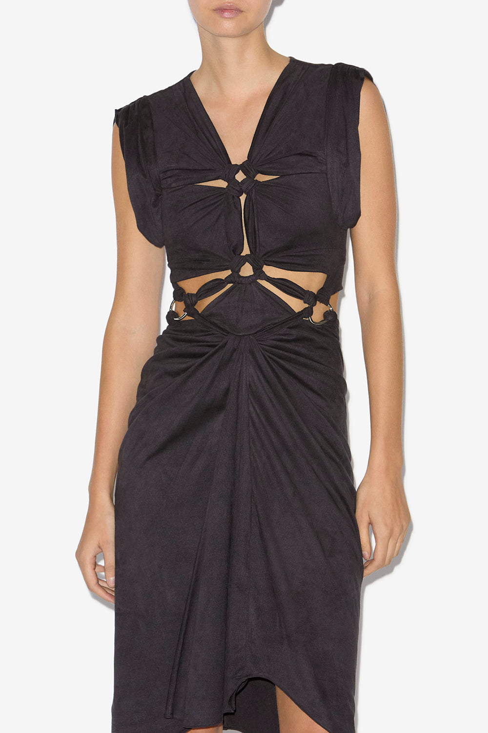 Abito sirena in finta pelle scamosciata drappeggiata - Nero - Woman - 4