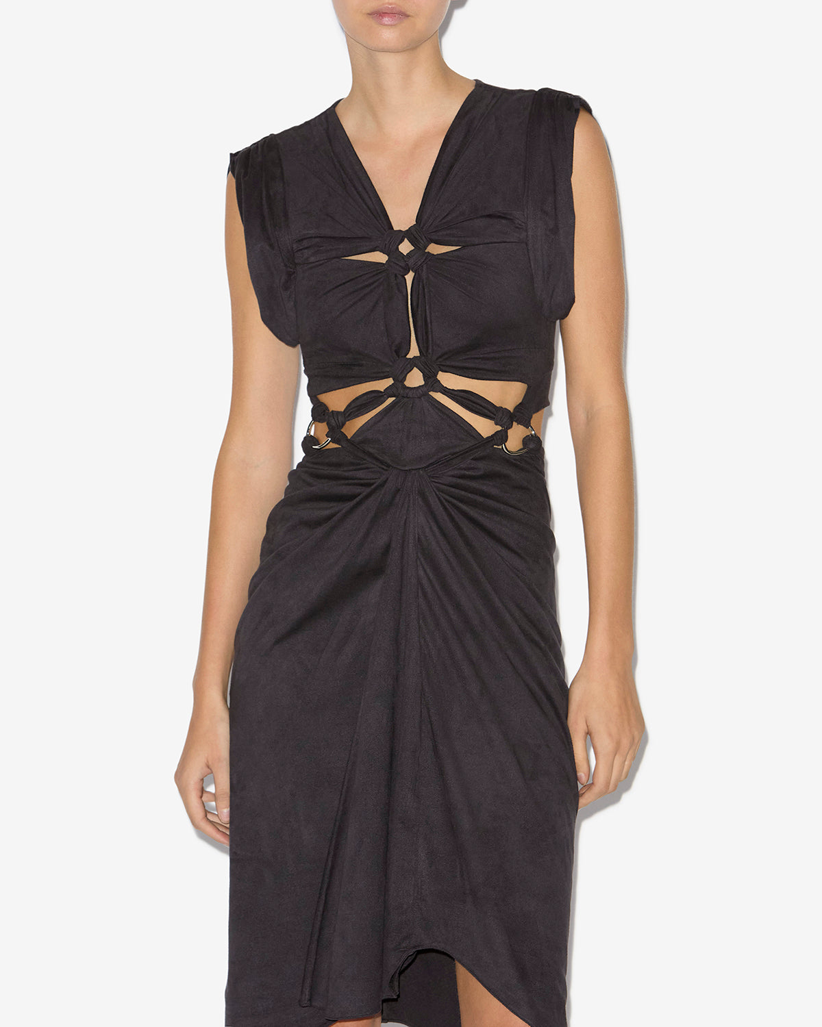 Robe sirena en faux cuir suédé drapé - Noir - Woman - 3