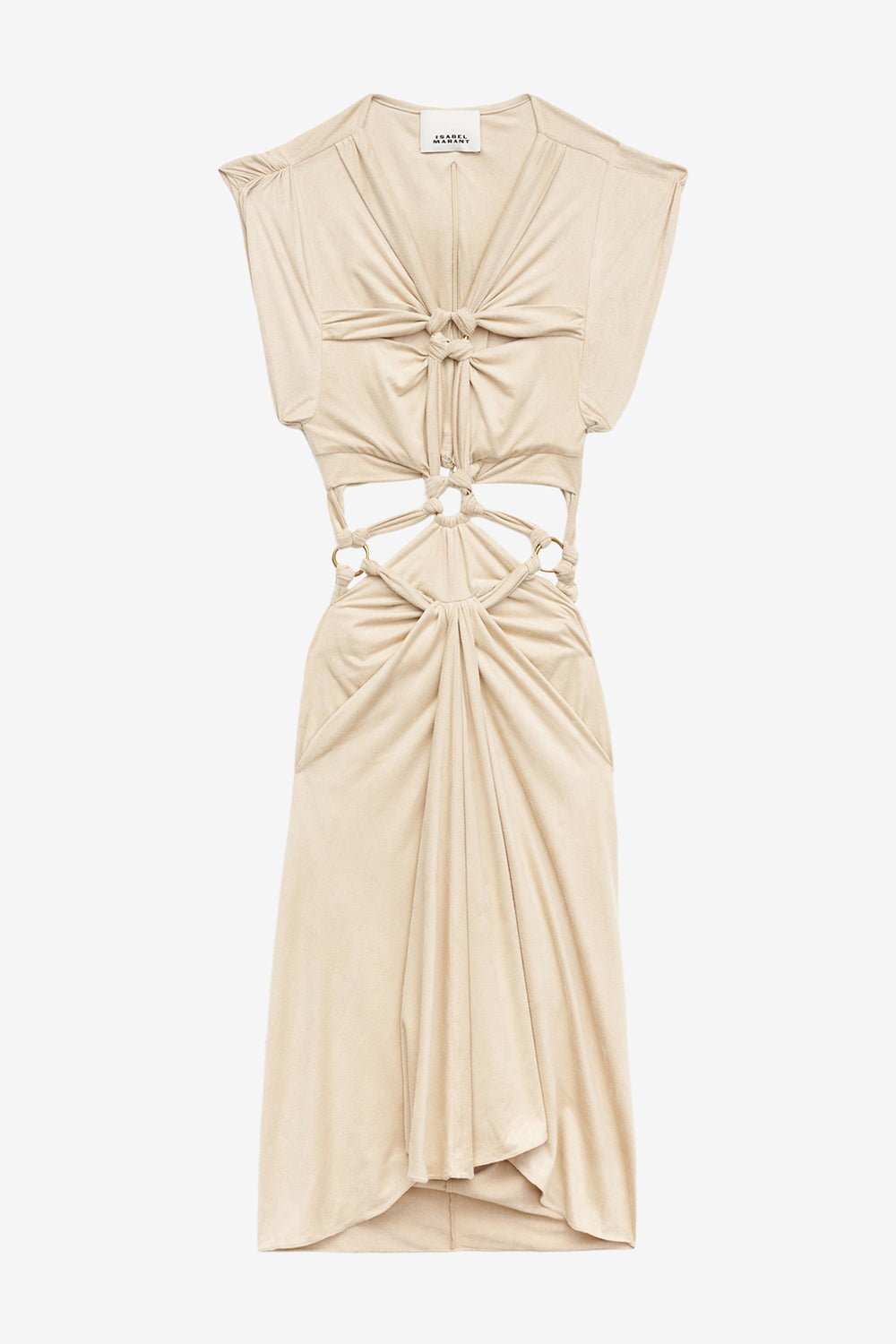 Abito sirena in finta pelle scamosciata drappeggiata - Ecru - Woman - 1