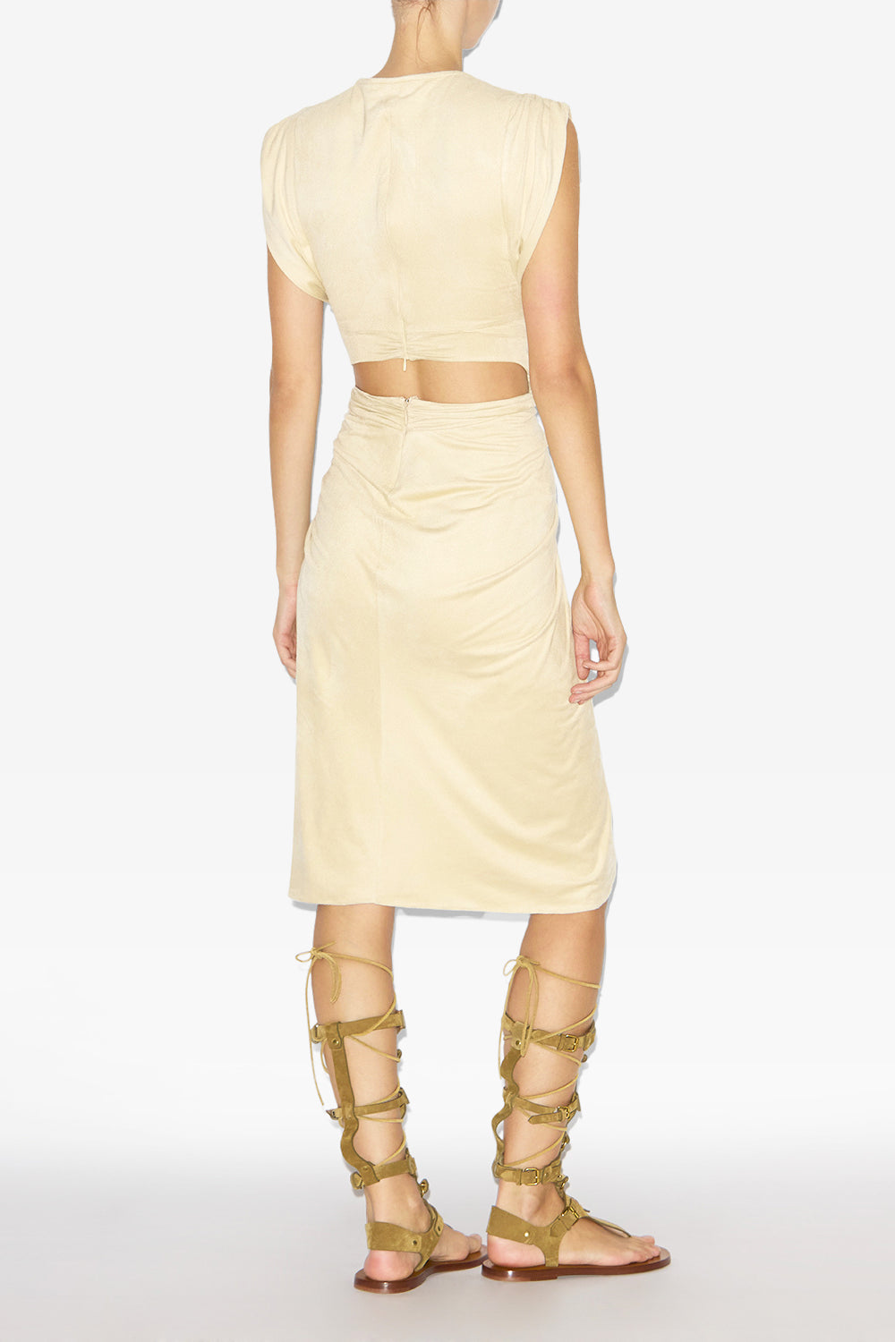 Abito sirena in finta pelle scamosciata drappeggiata - Ecru - Woman - 4