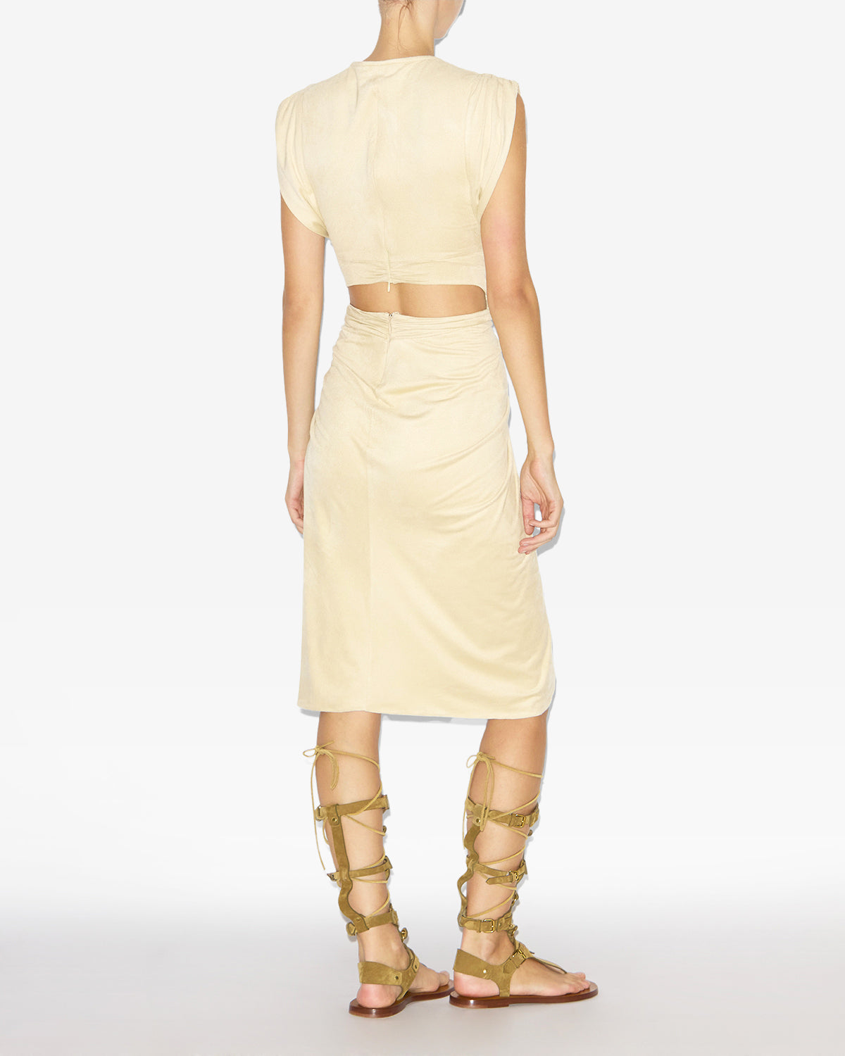 Robe sirena en faux cuir suédé drapé - Écru - Woman - 3