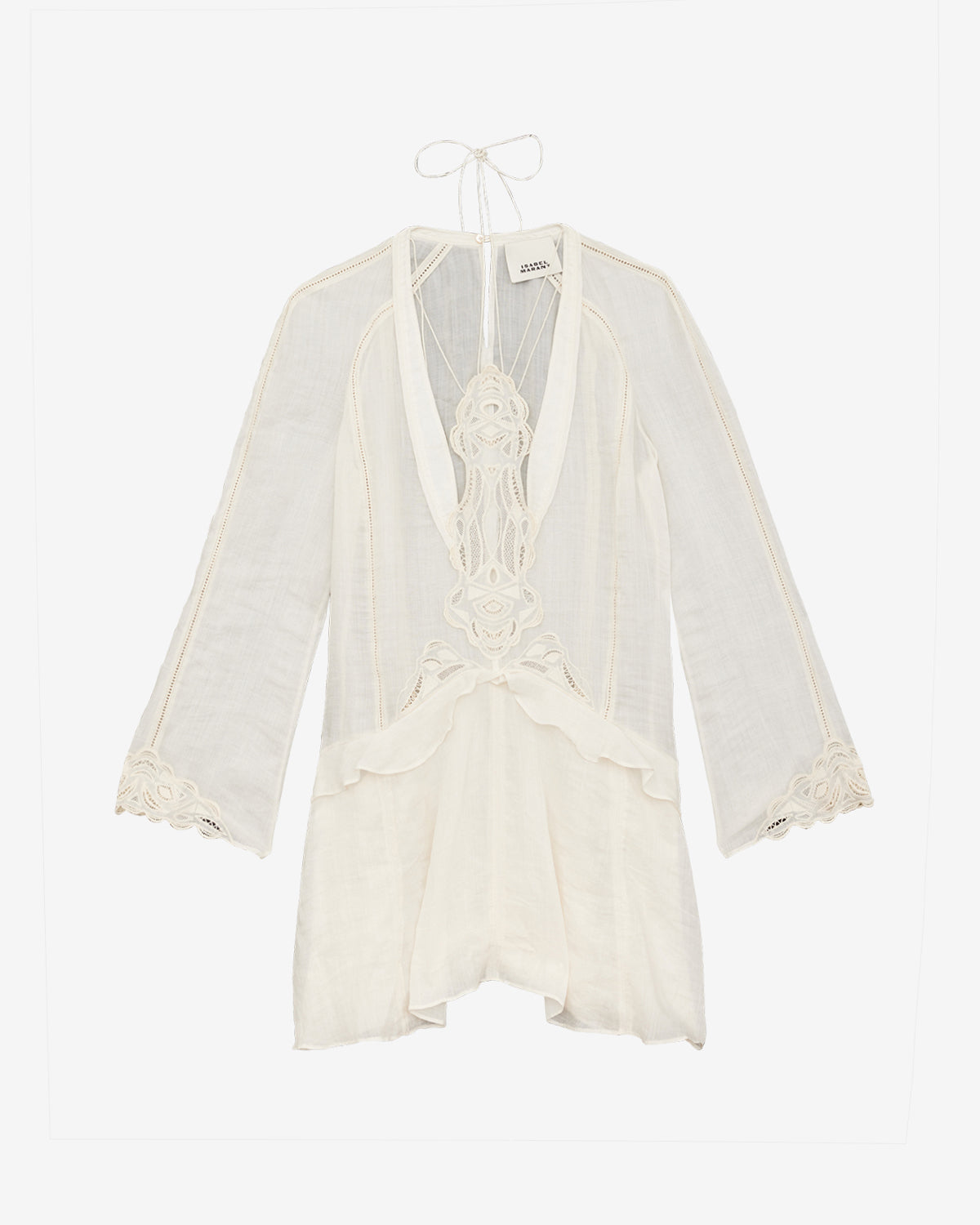 Liya short embroidered ramie dress - Ecru - Woman - 5