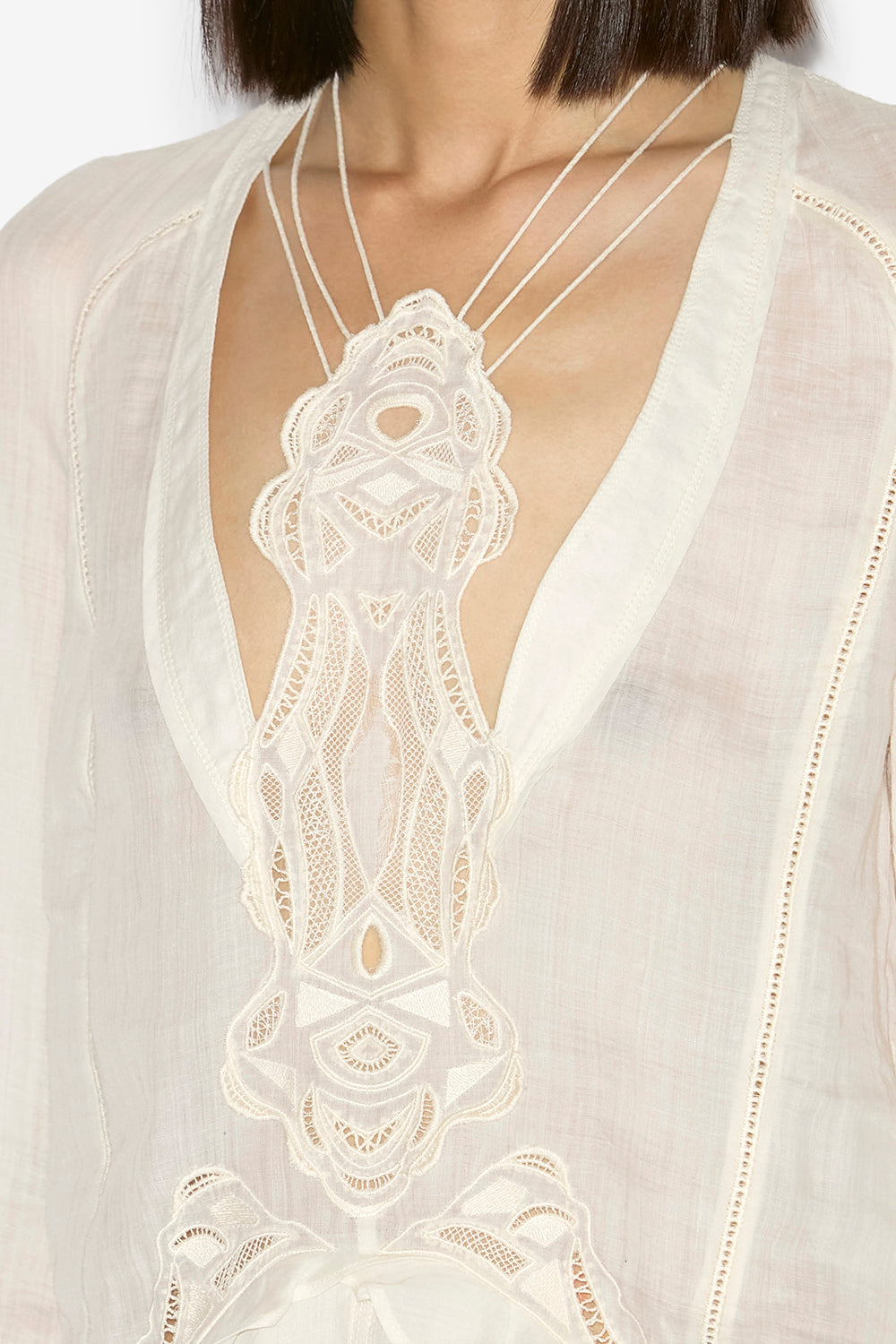 Liya short embroidered ramie dress - Ecru - Woman - 3