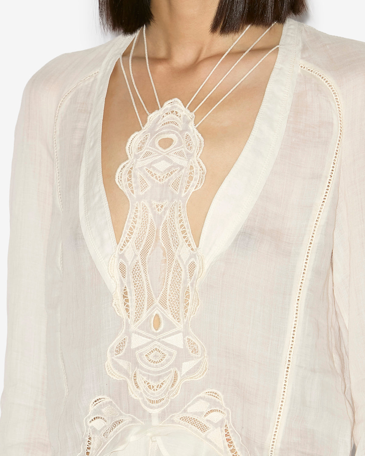 Liya short embroidered ramie dress - Ecru - Woman - 2