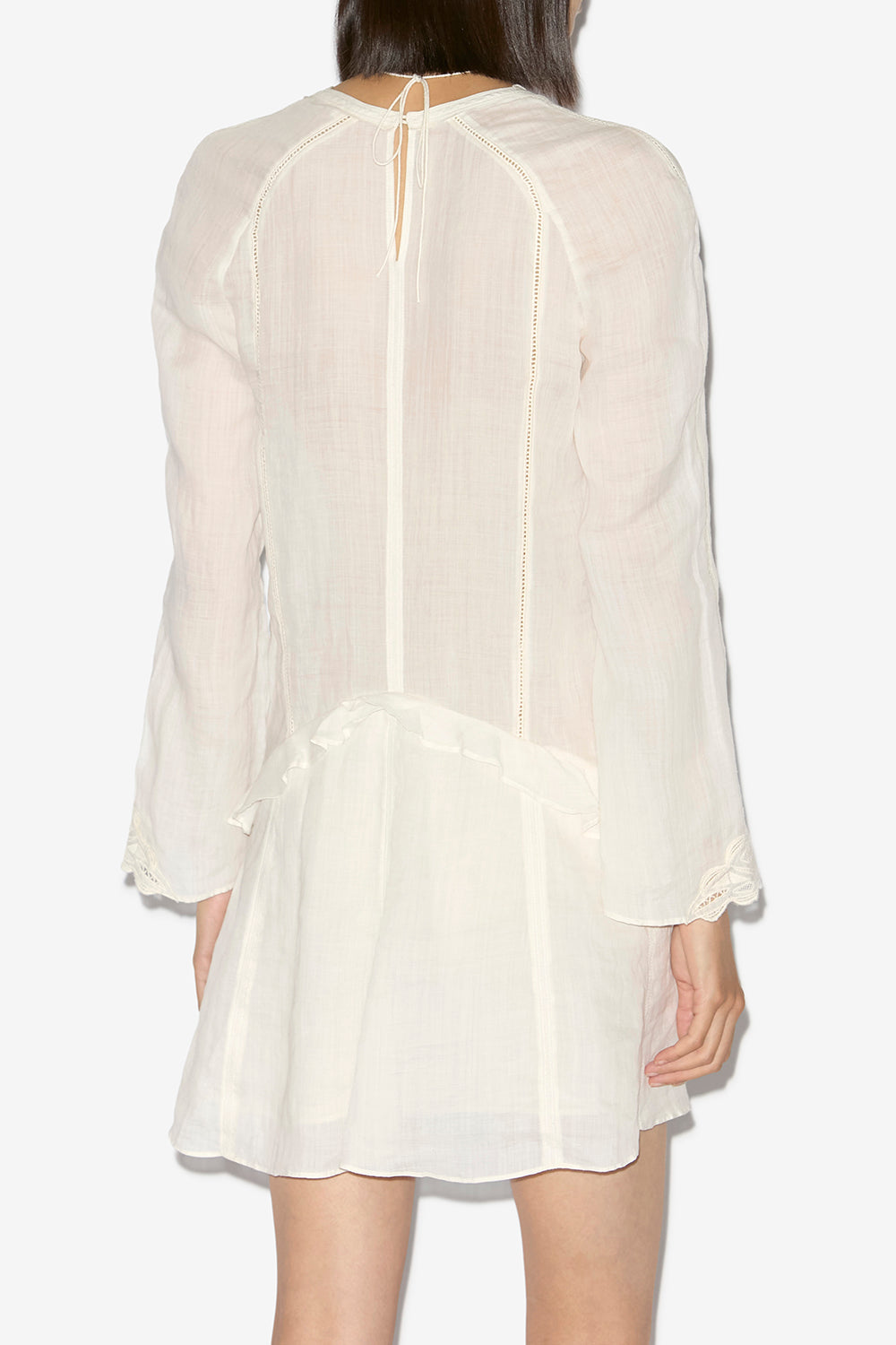 Liya short embroidered ramie dress - Ecru - Woman - 5