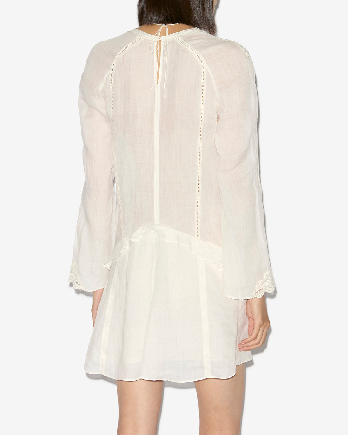 Liya short embroidered ramie dress - Ecru - Woman - 4