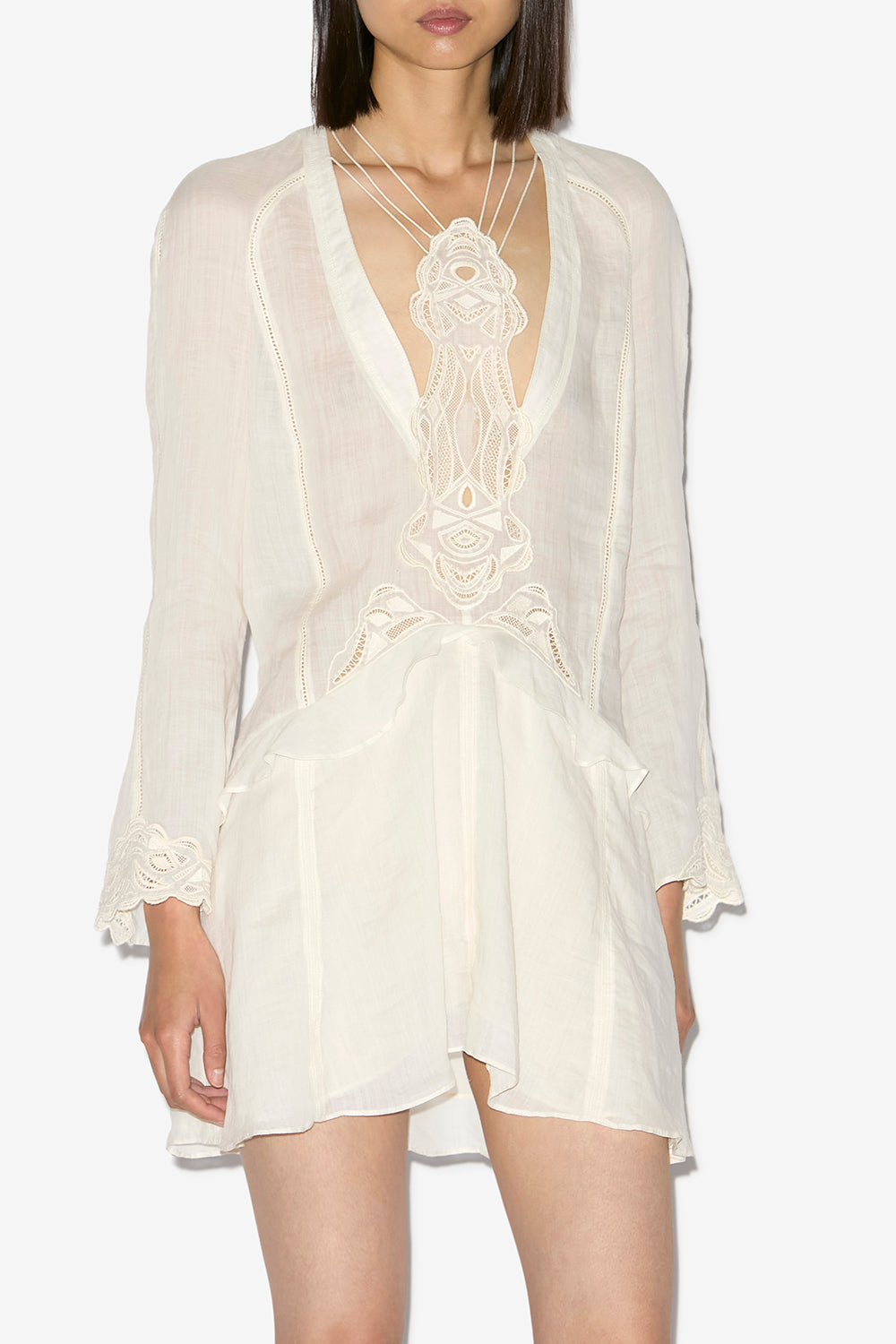 Liya short embroidered ramie dress - Ecru - Woman - 4