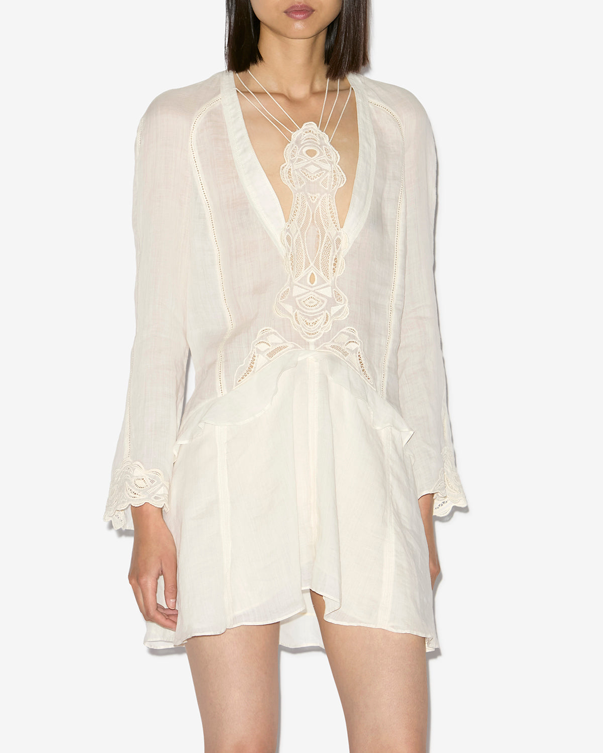 Liya short embroidered ramie dress - Ecru - Woman - 3