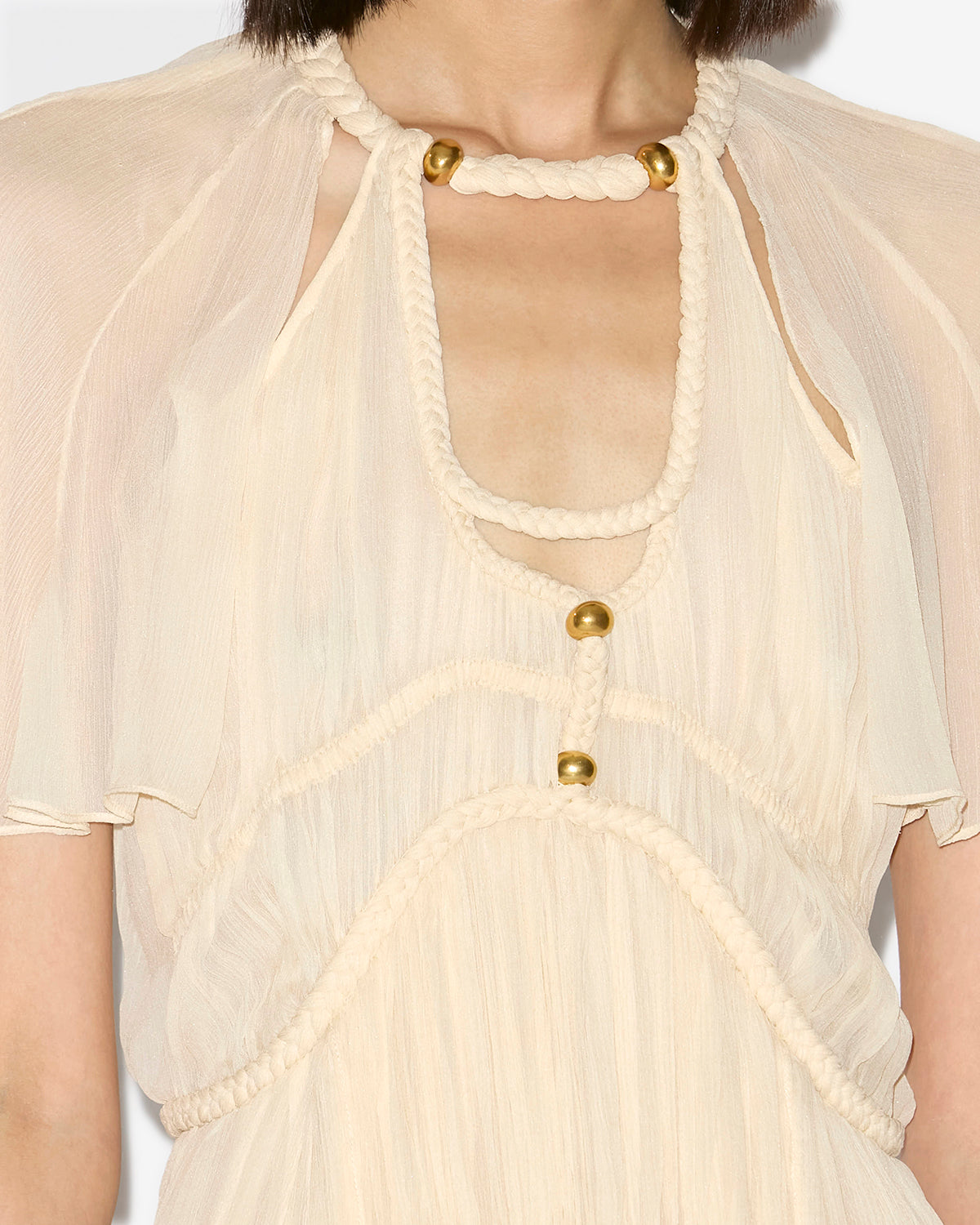 Robe courte randalia en soie froncée - Écru - Woman - 2