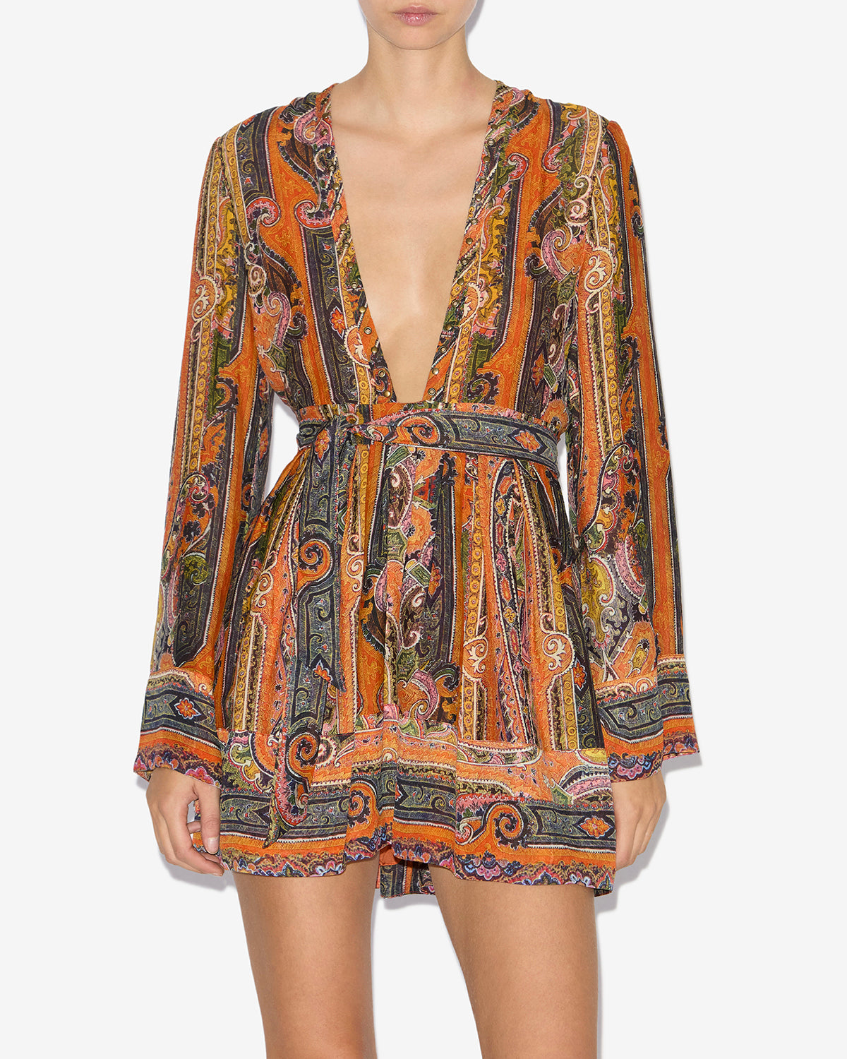 Kurzes kleid morgane aus bedruckter seide - Orange - Woman - 3