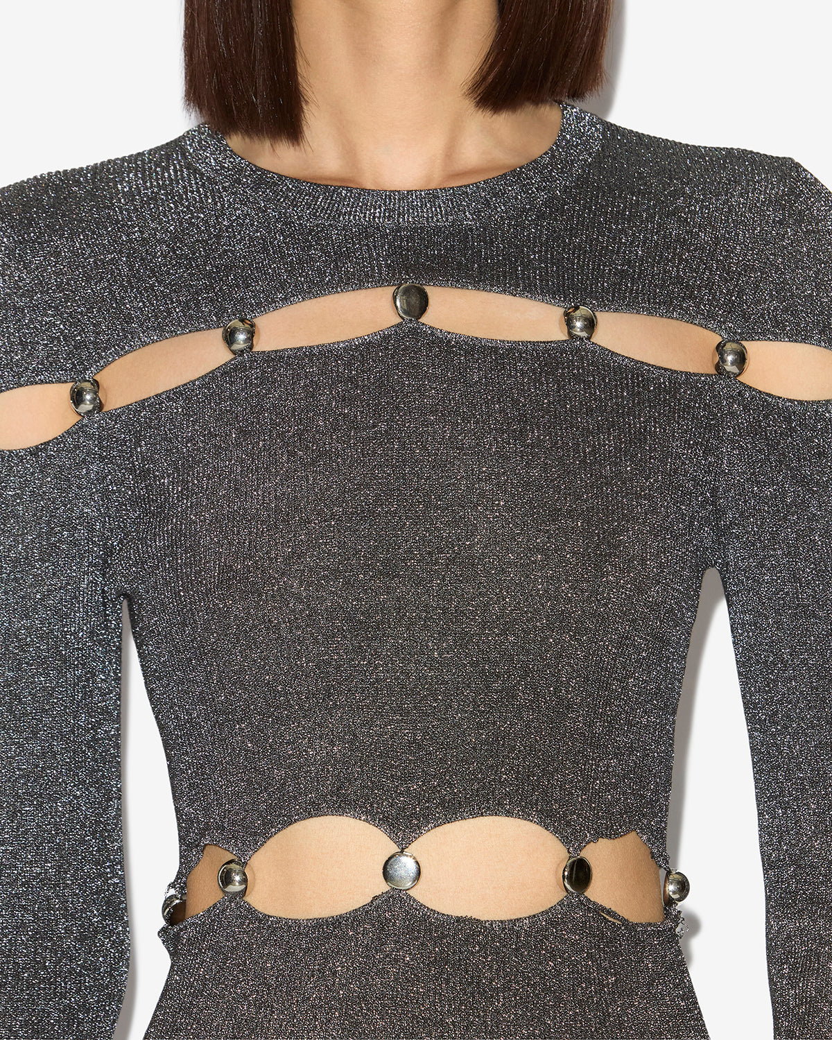 Elmire long beaded fine knit dress - Silver and black - Woman - 2