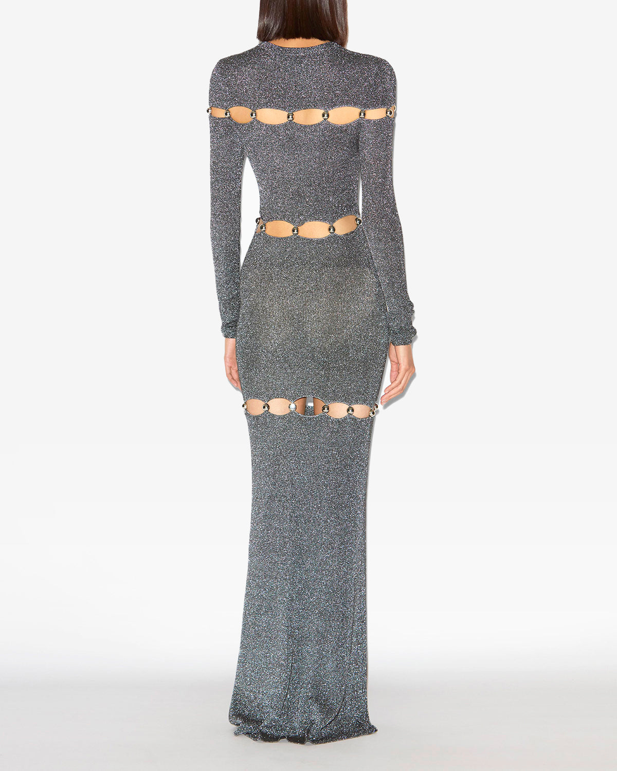 Elmire long beaded fine knit dress - Silver and black - Woman - 3