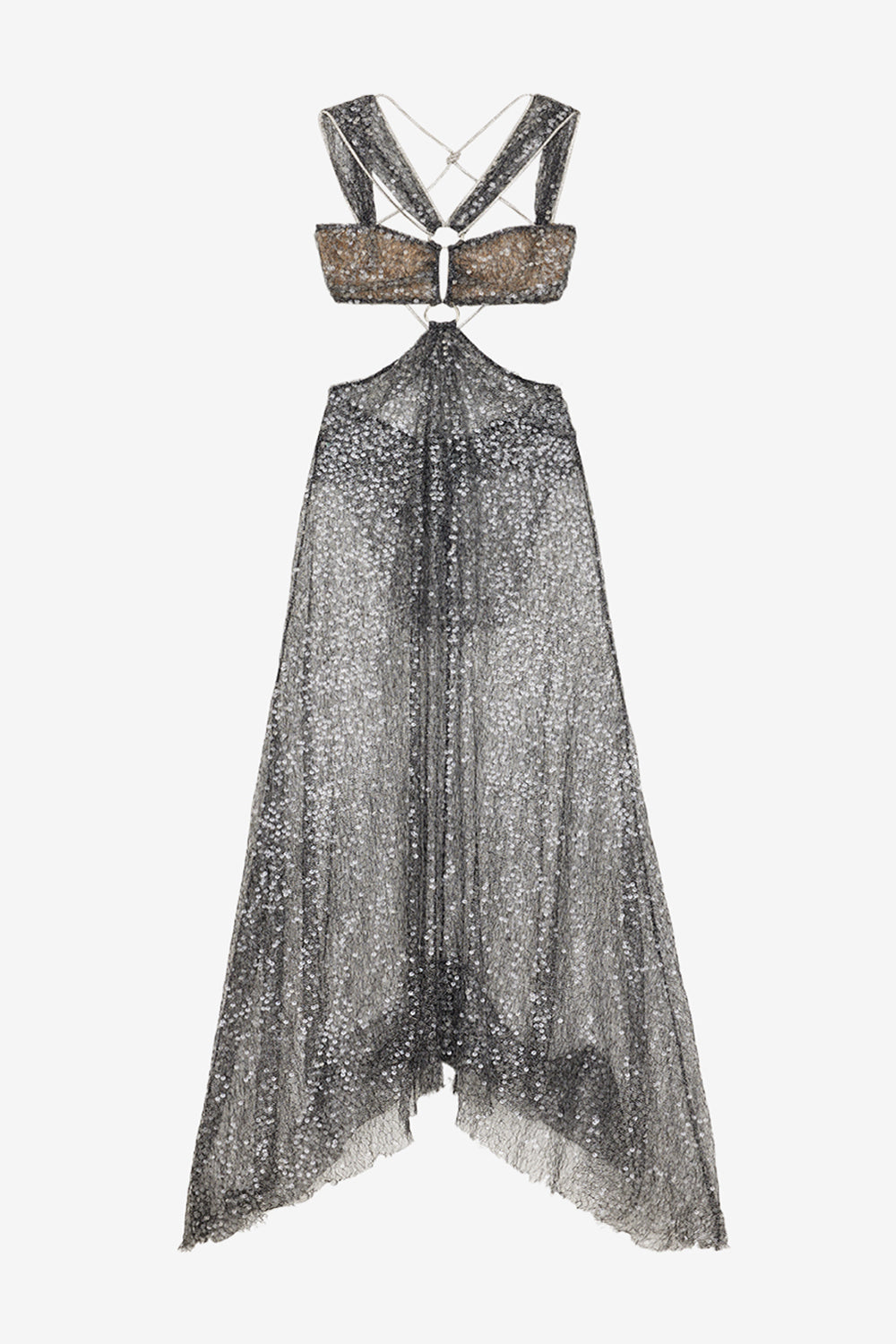 Abito lungo dalie trasparente con lustrini - Argento - Woman - 1