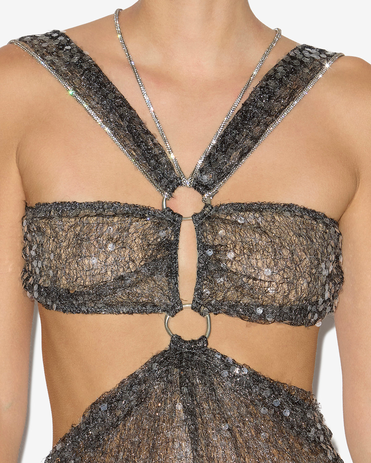 Robe longue dalie transparente à sequins - Argent - Woman - 2