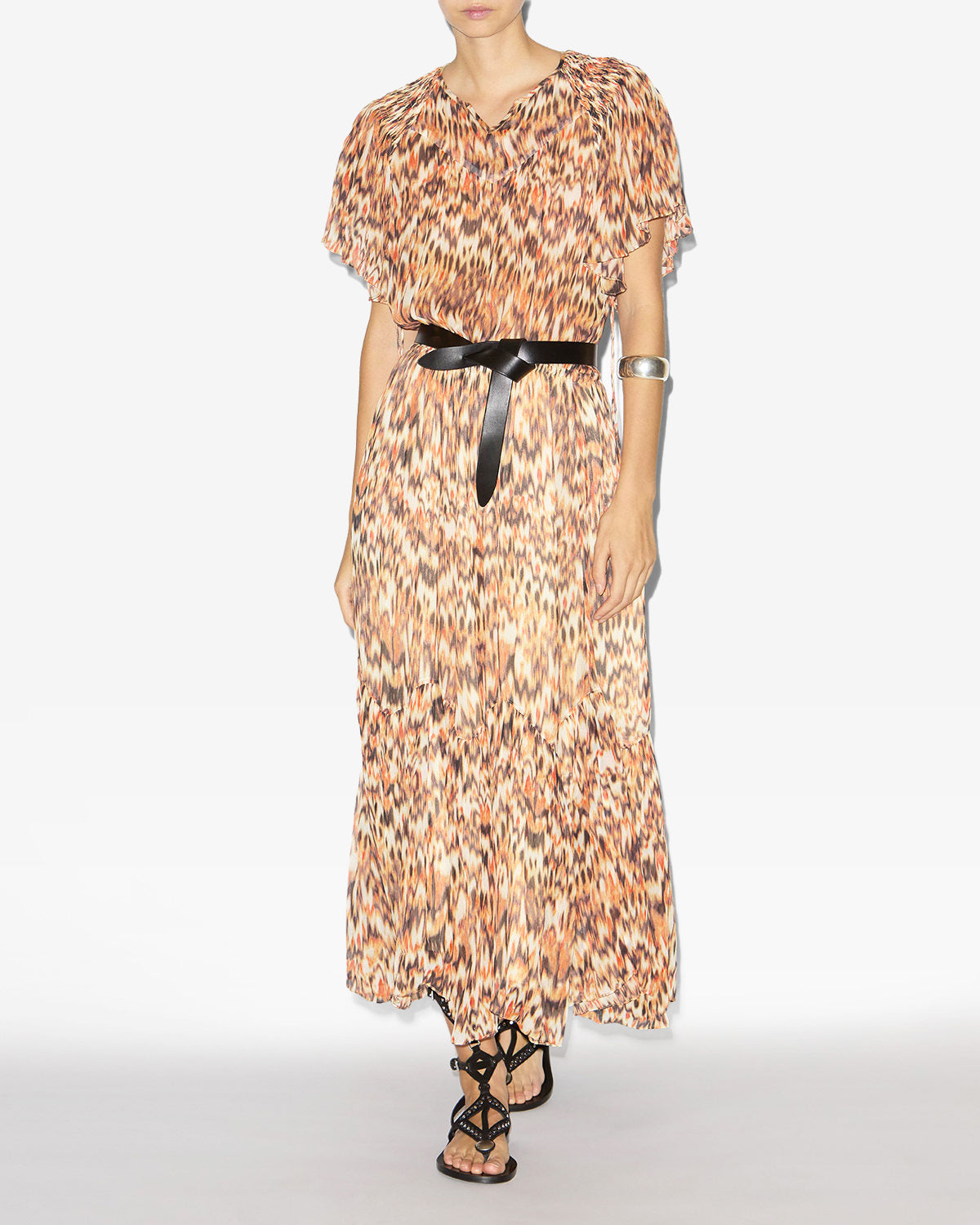 Robe longue odelia en soie imprimée - Orange - Woman - 1