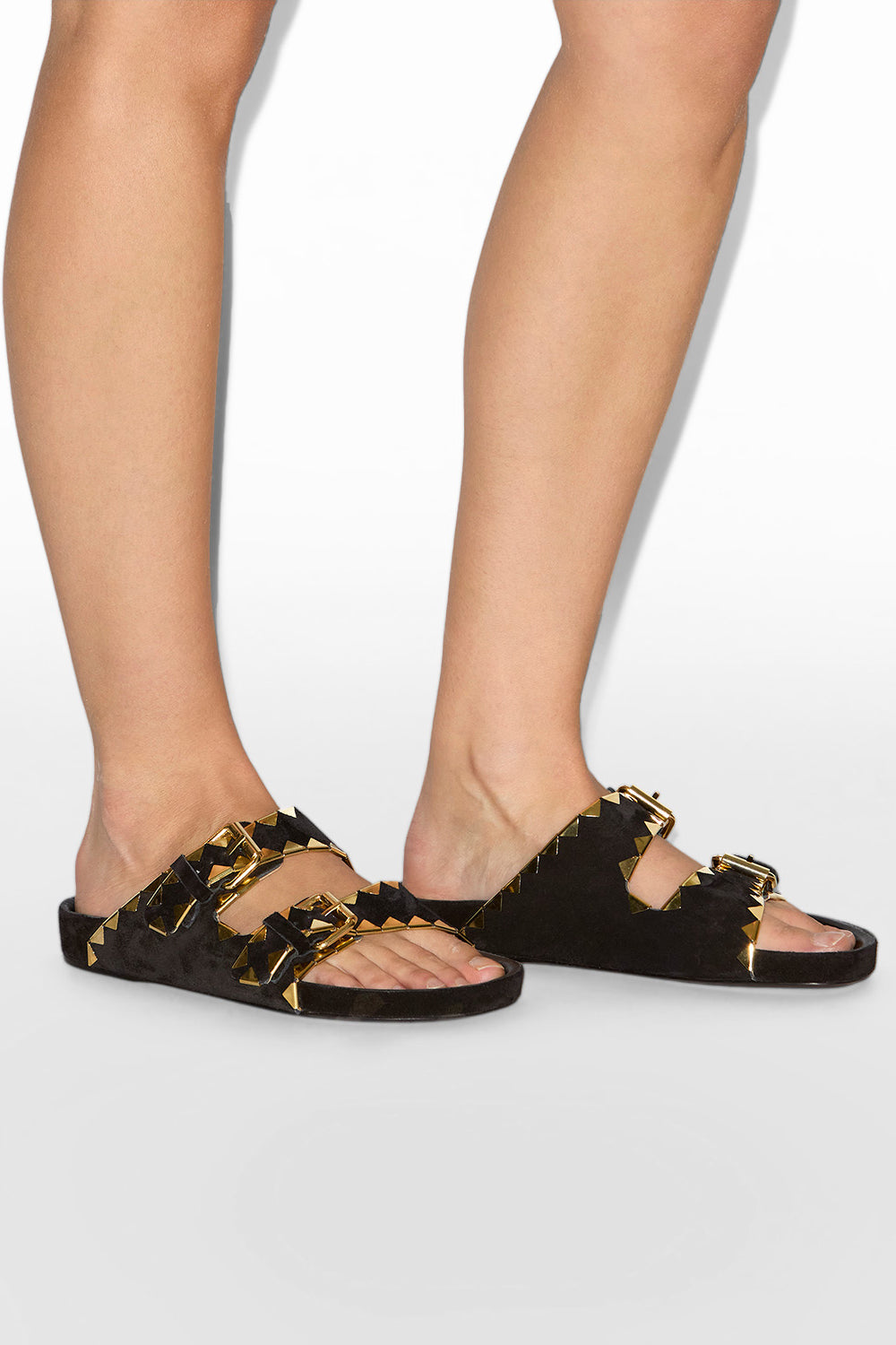 Flache sandalen lennyo aus verziertem leder - Black and gold - Woman - 5