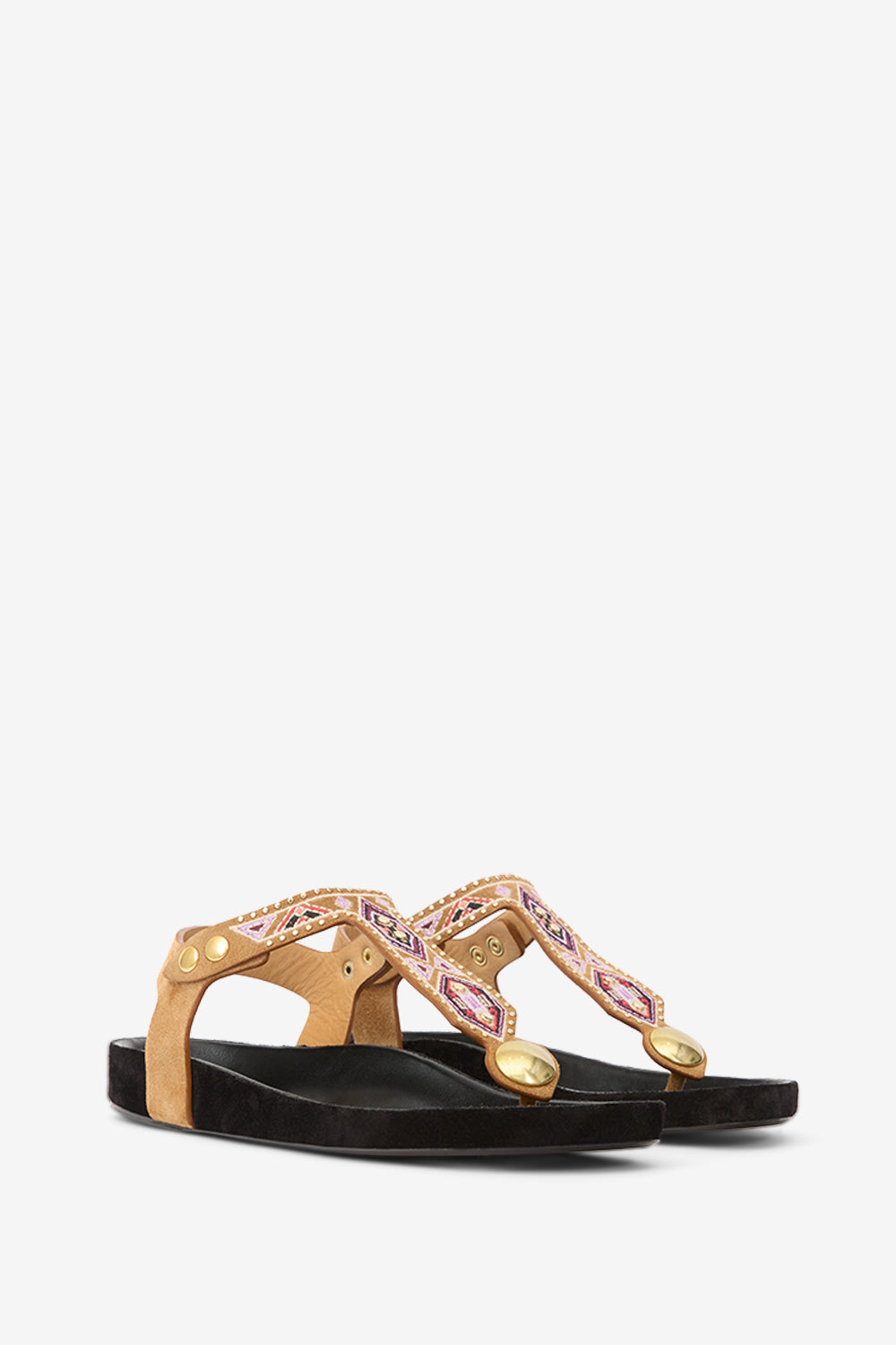 Sandalen enore aus besticktem leder - Cognac - Woman - 3