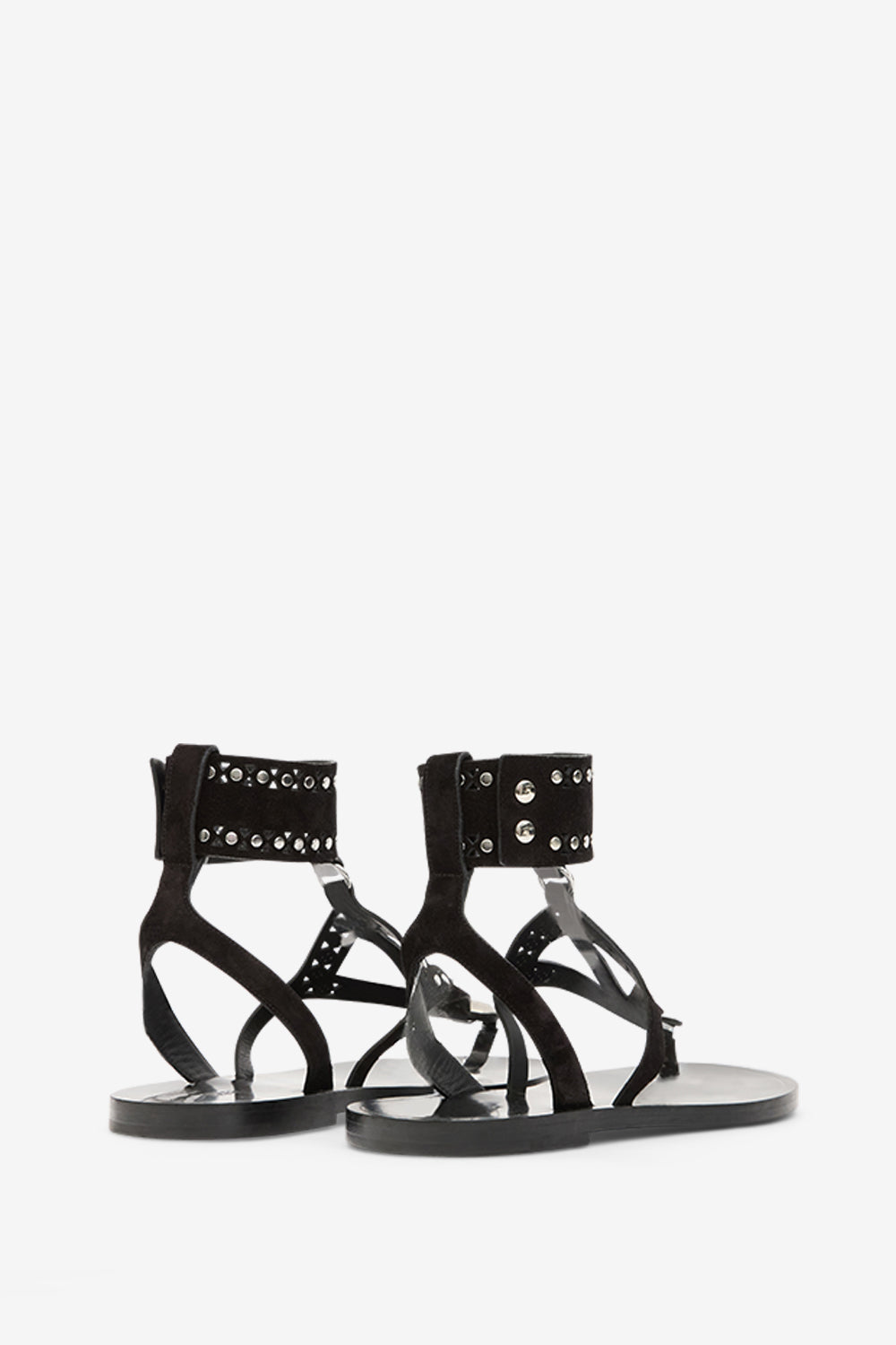 Sandalias planas edil de cuero suave con tachuelas - Black and silver - Woman - 2