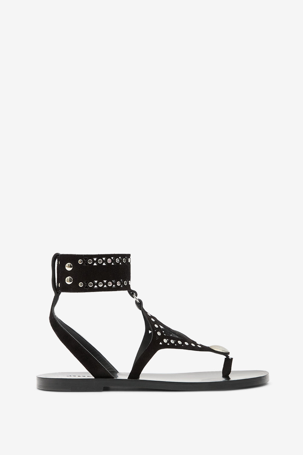 Sandalias planas edil de cuero suave con tachuelas - Black and silver - Woman - 1