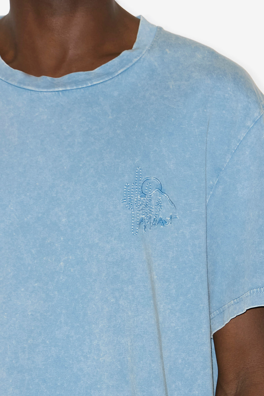 Honore washed cotton t-shirt with logo - Ice blue - Man - 3