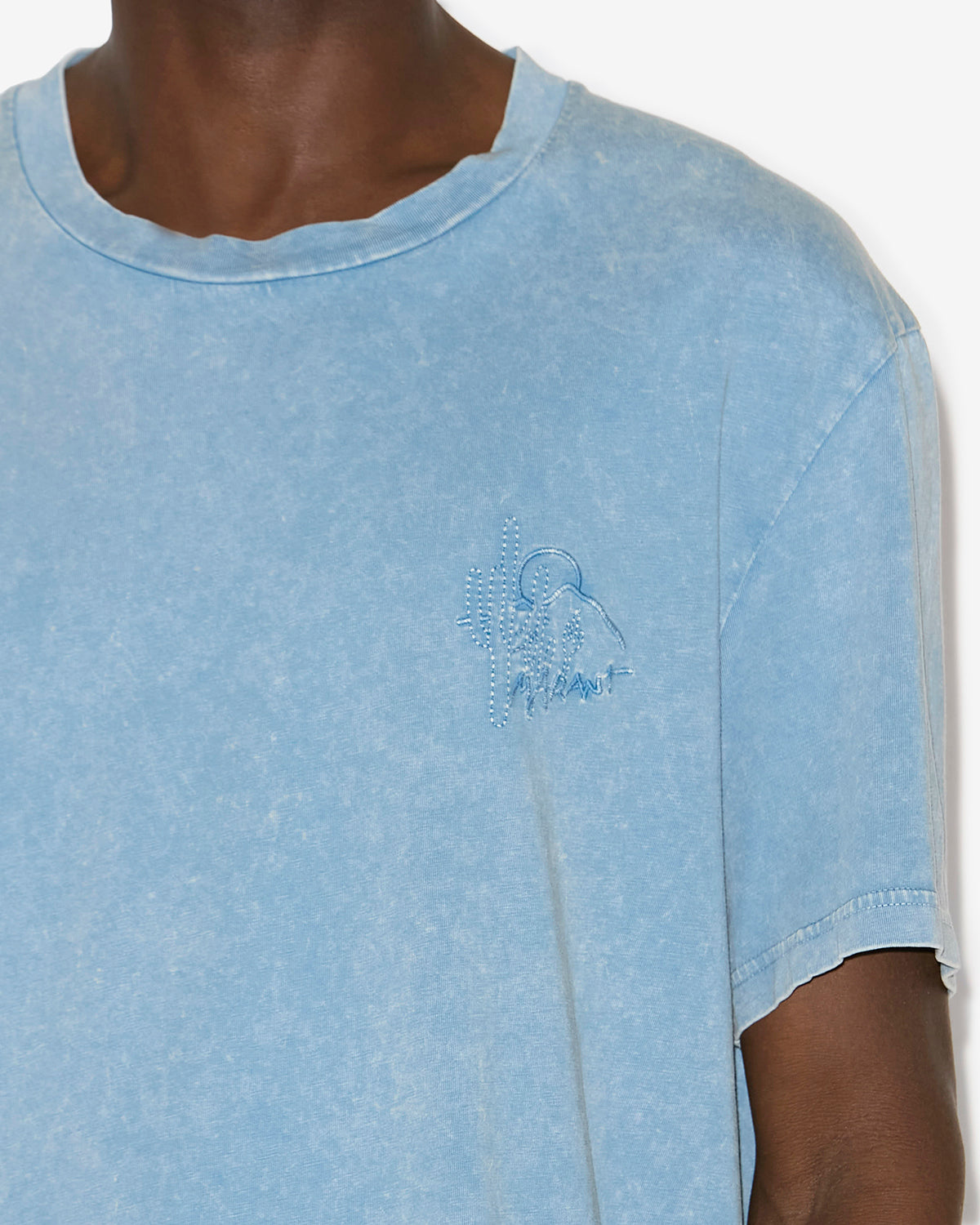 Honore washed cotton t-shirt with logo - Ice blue - Man - 2