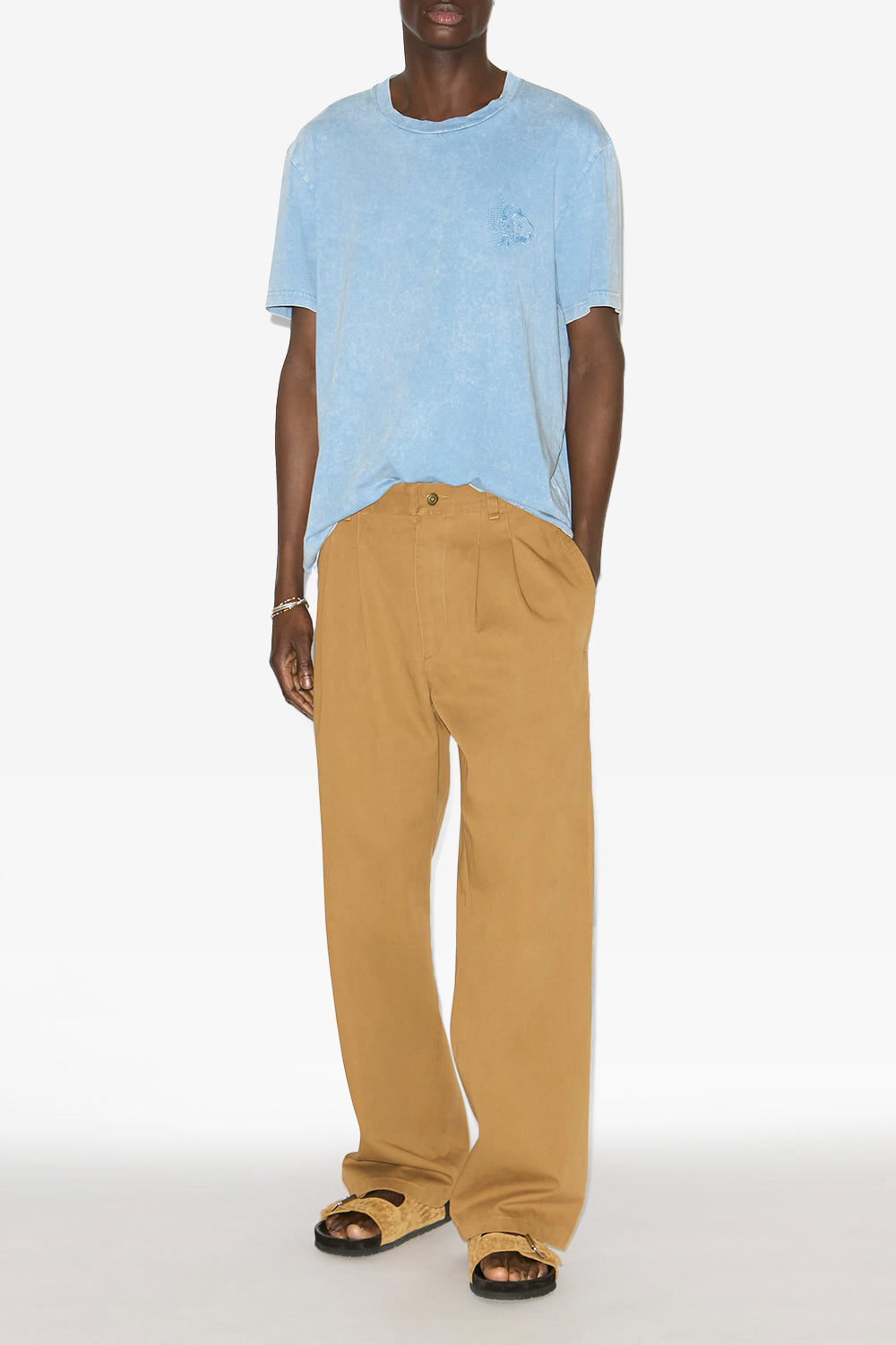 Honore washed cotton t-shirt with logo - Ice blue - Man - 2