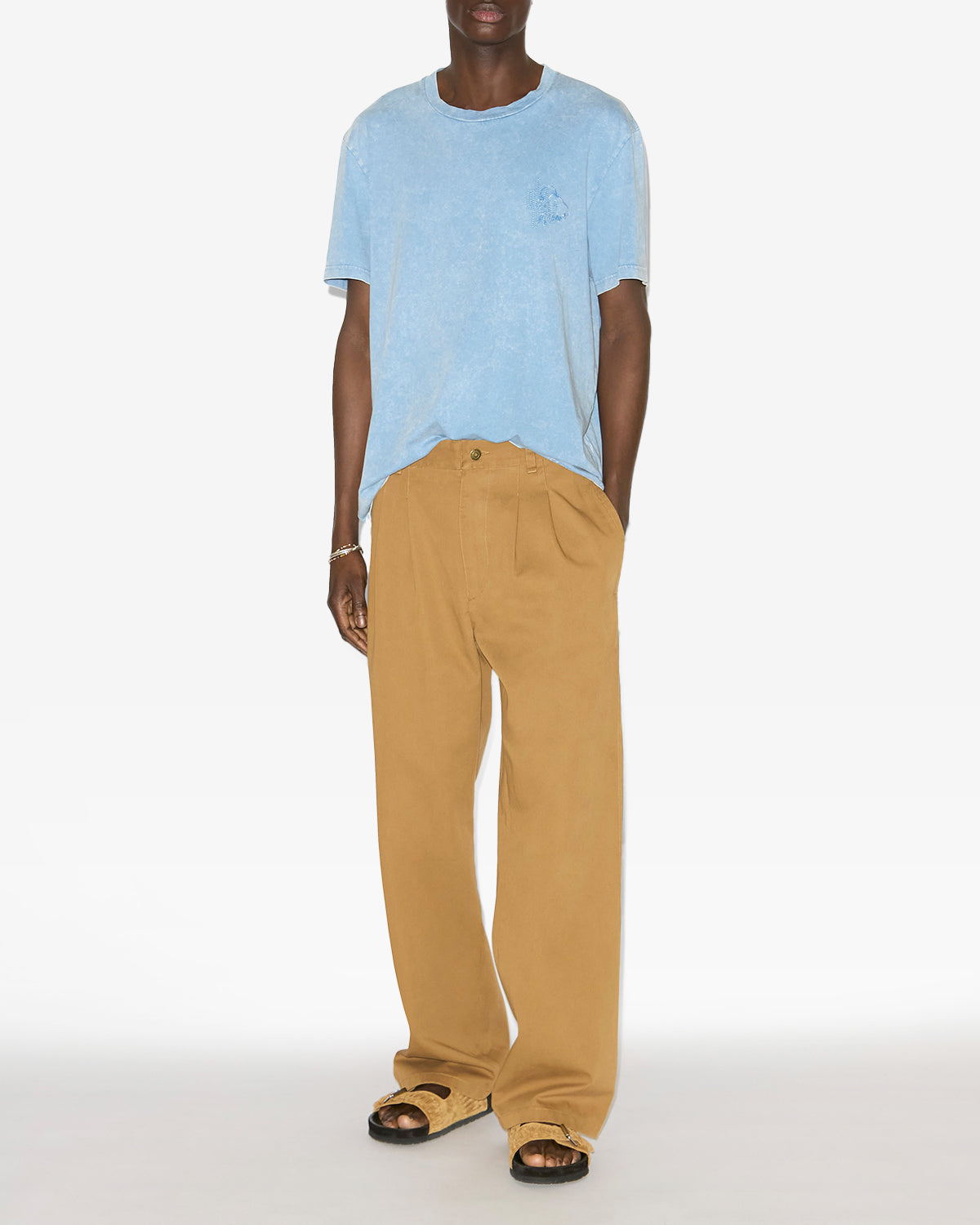 Honore washed cotton t-shirt with logo - Ice blue - Man - 1