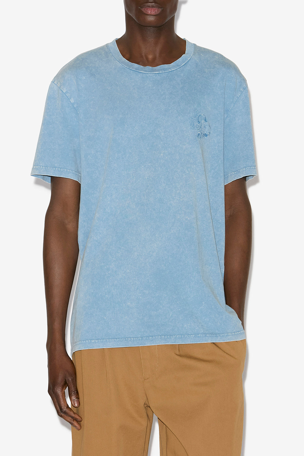 Honore washed cotton t-shirt with logo - Ice blue - Man - 4