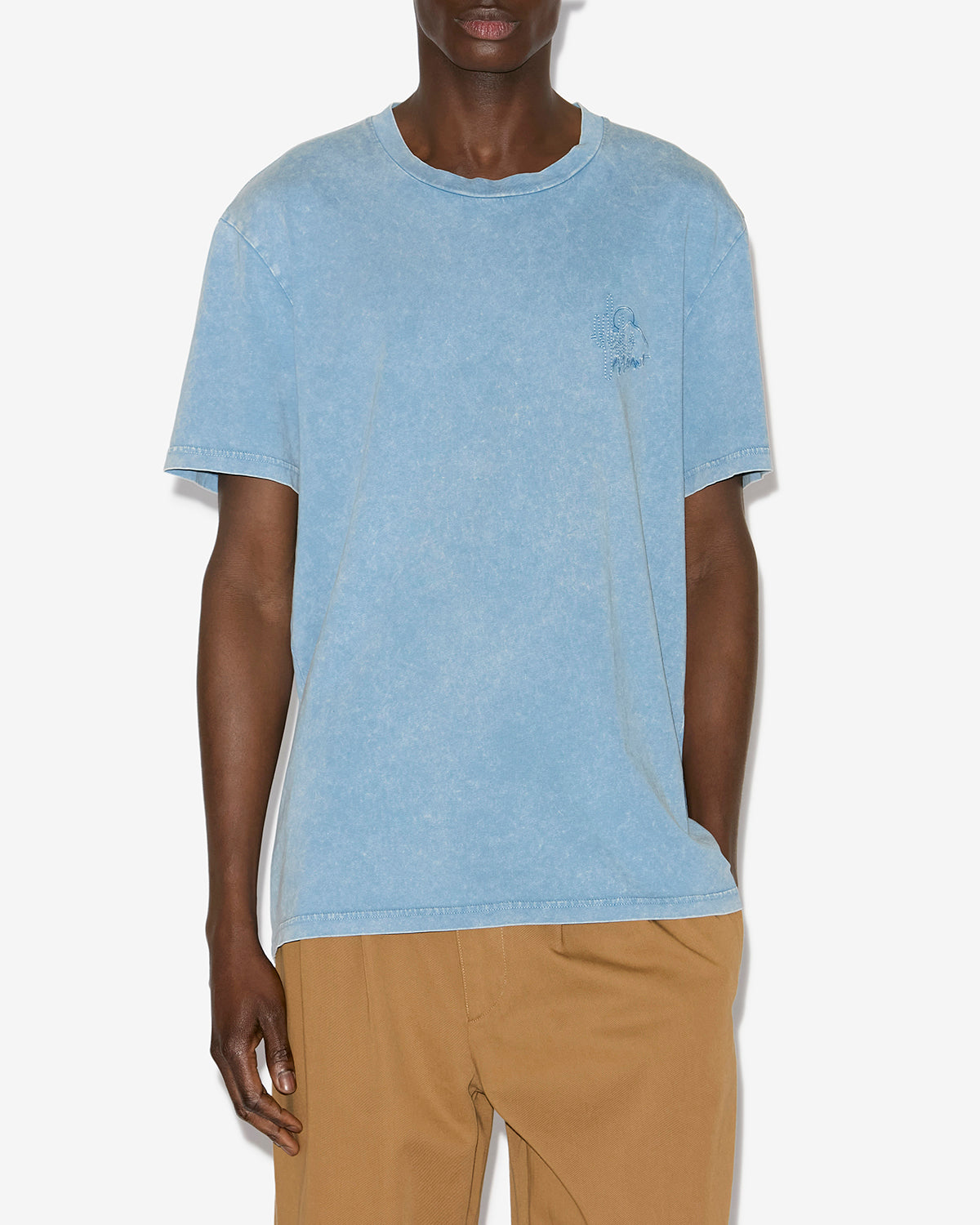Honore washed cotton t-shirt with logo - Ice blue - Man - 3