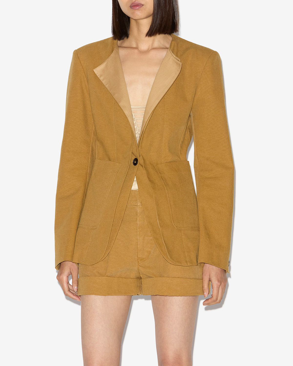 Francia collarless cotton jacket - Caramel - Woman - 3