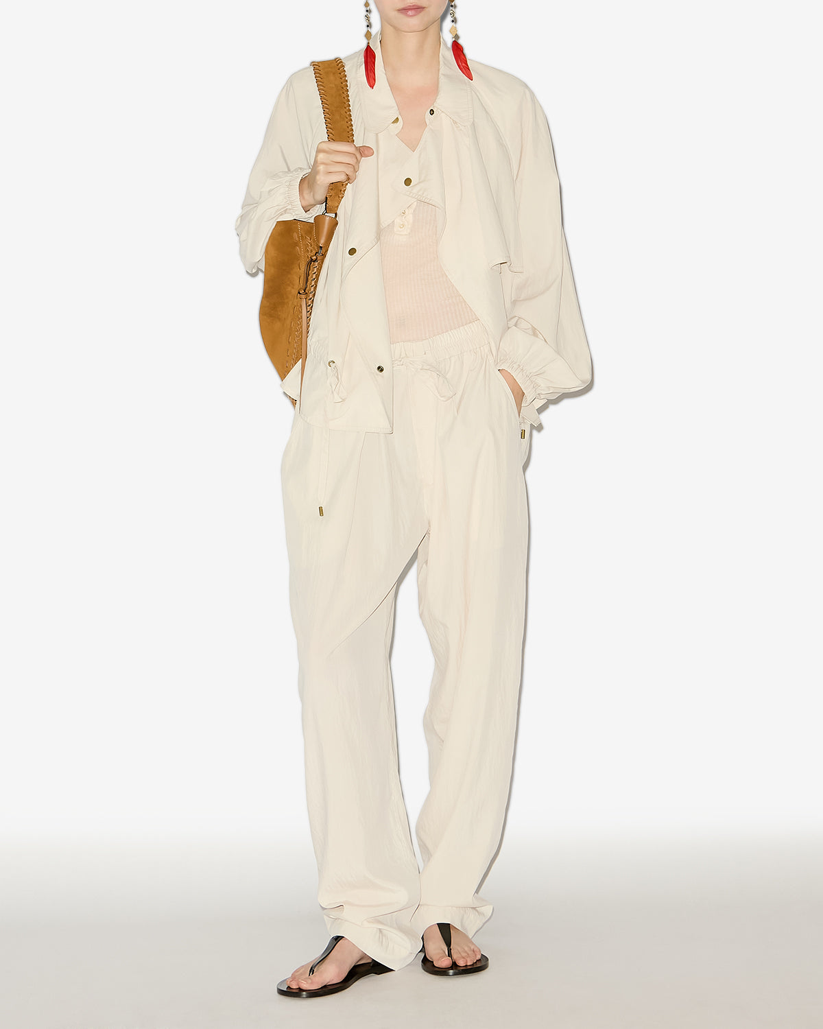 Gwenola short satiny technical fabric jacket - Ecru - Woman - 1