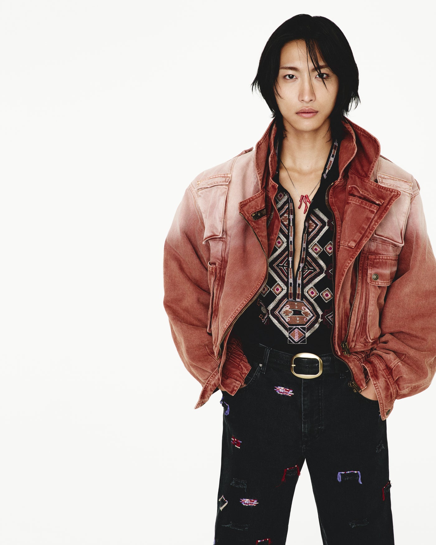 Giacca con tasche janeli in denim - Burnt henna - Man - 1