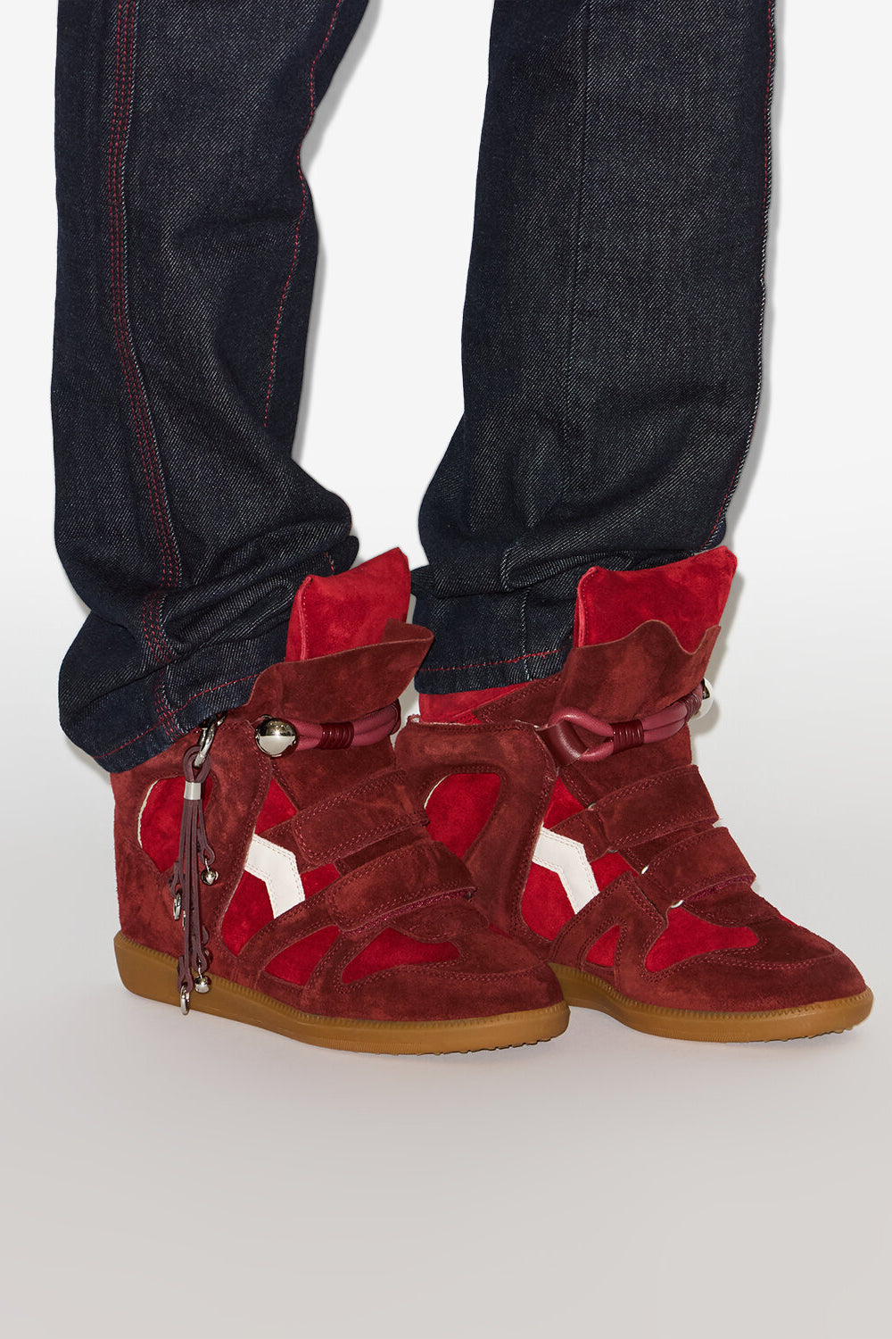 Bekett suede leather wedge sneakers - Scarlet red - chalk - Woman - 2