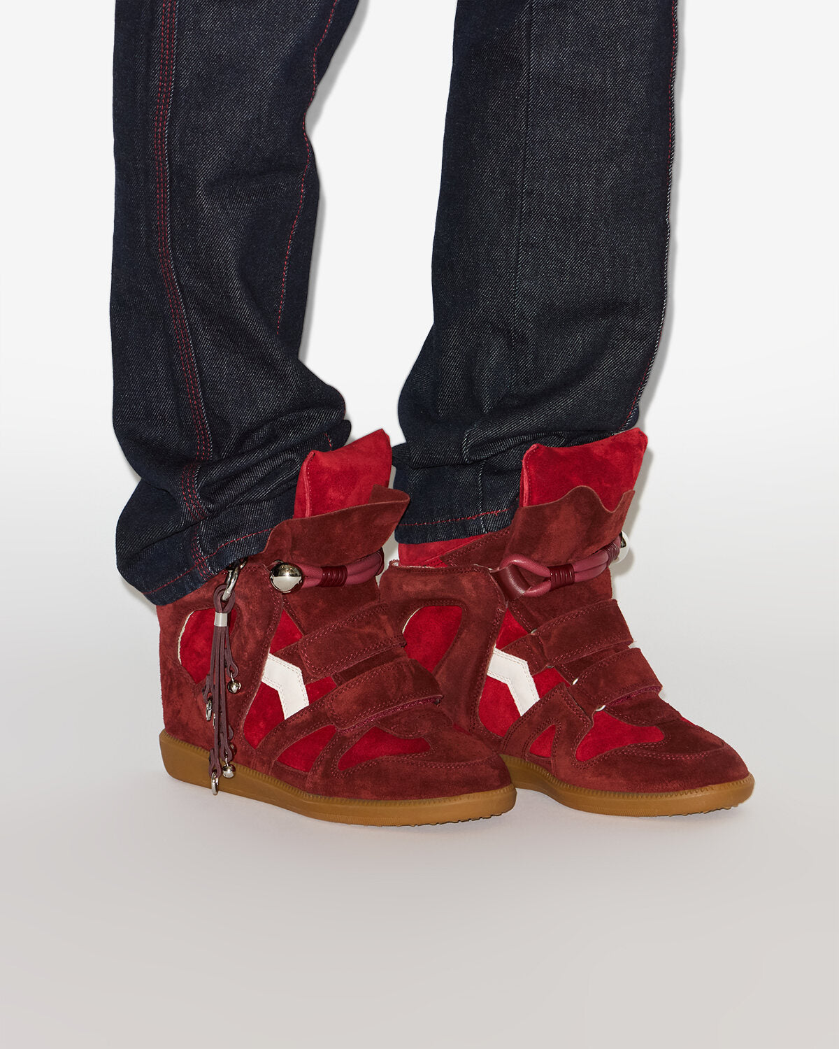 Bekett suede leather wedge sneakers - Scarlet red - chalk - Woman - 2
