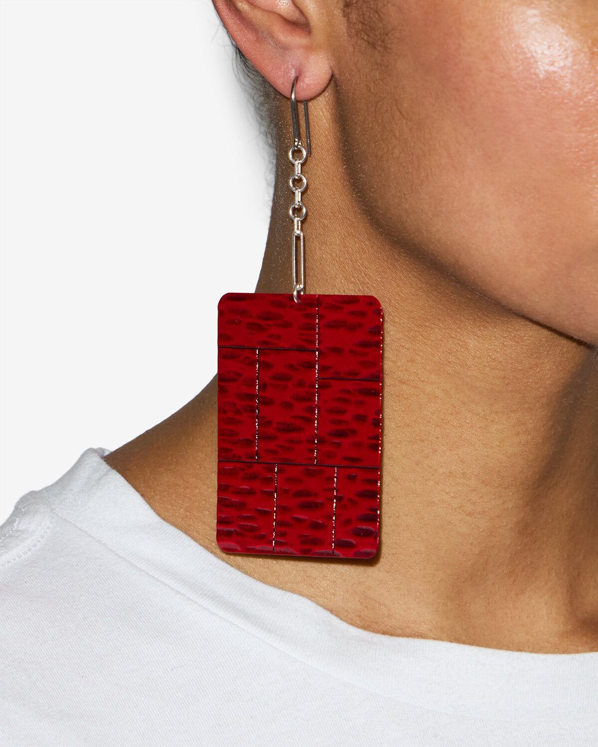 Blacke pendant plate earrings - Poppy red-silver - Woman - 2