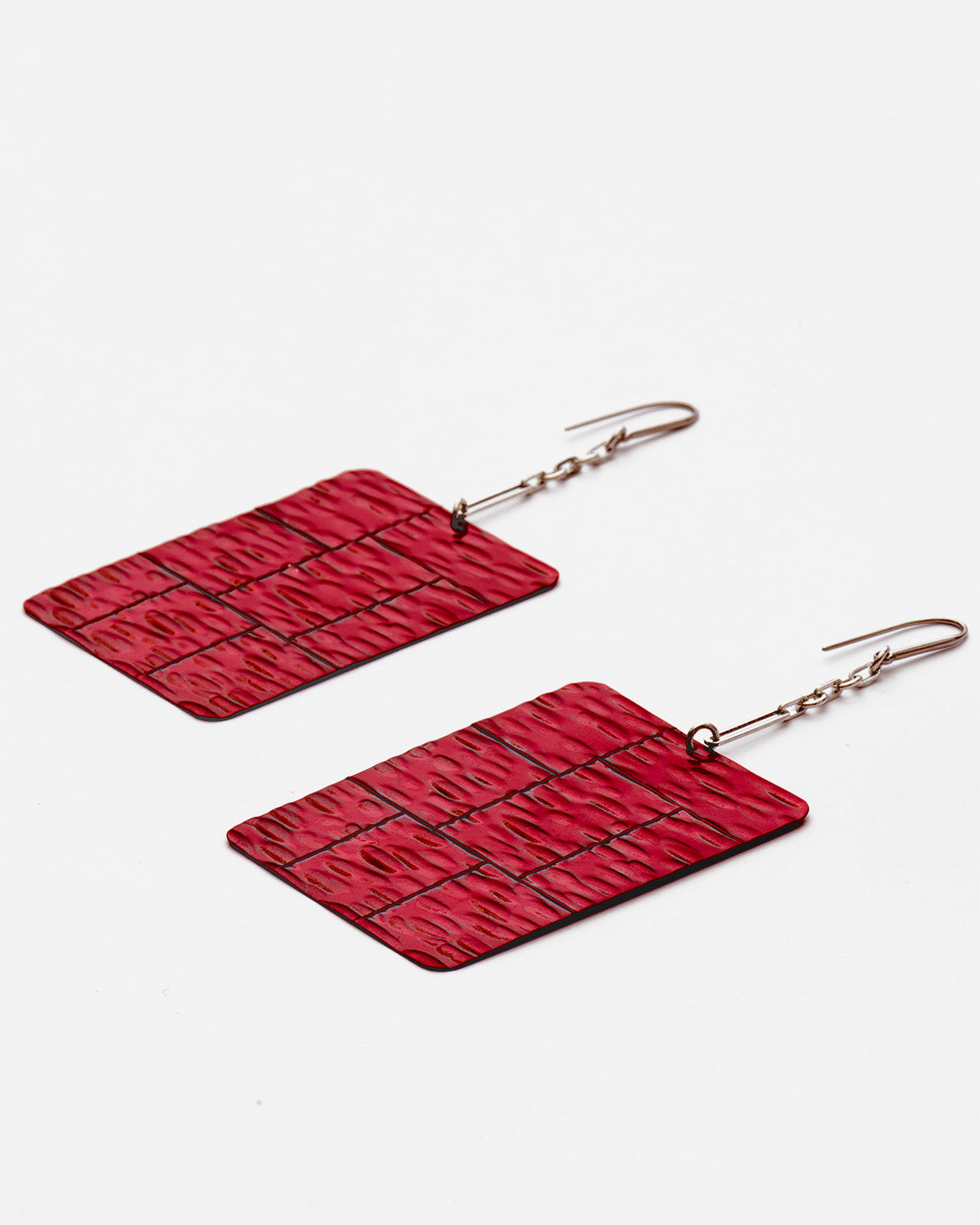 Blacke pendant plate earrings - Poppy red-silver - Woman - 3