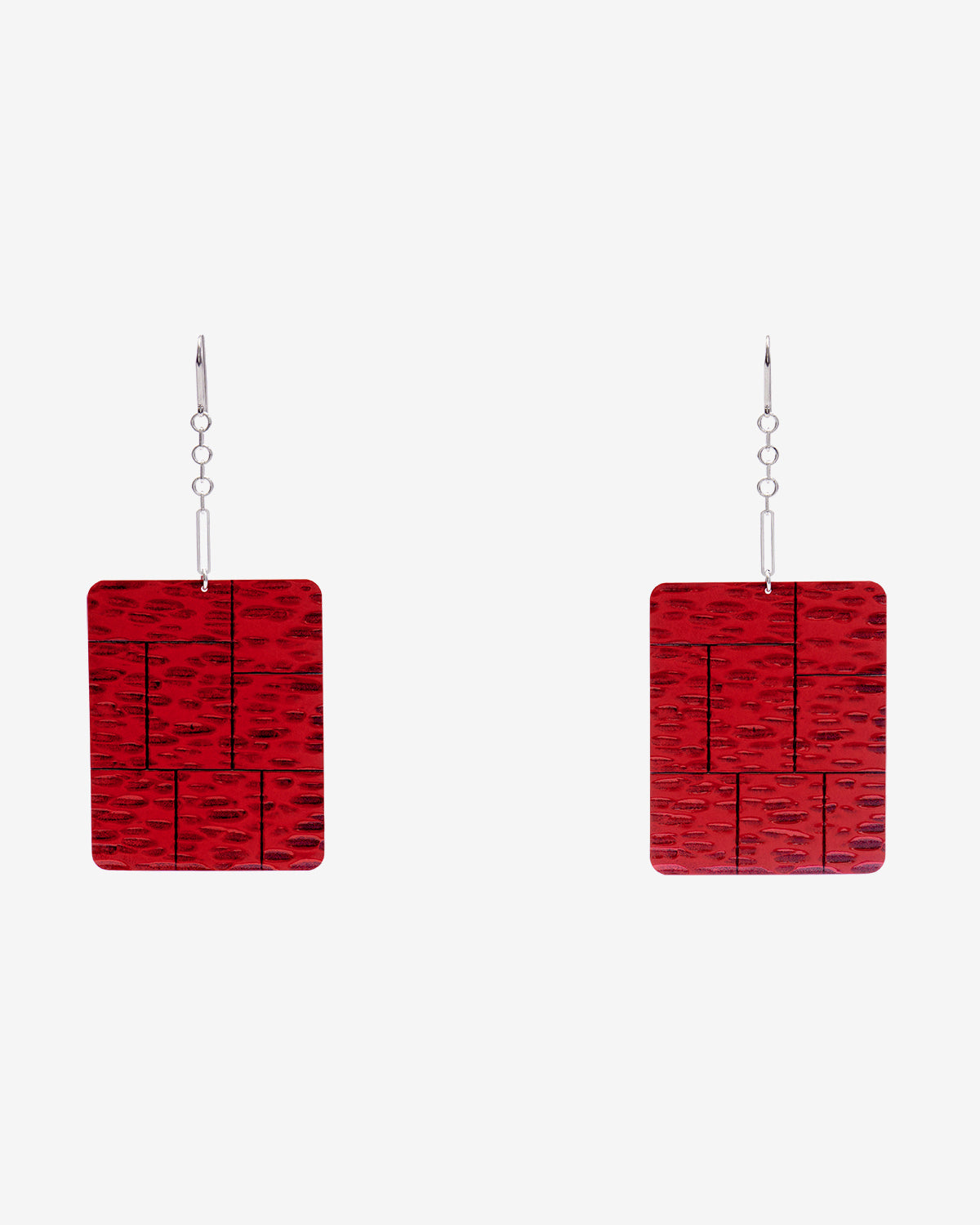 Blacke pendant plate earrings - Poppy red-silver - Woman - 1