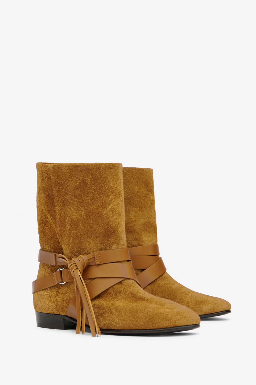 Flache boots rejen aus veloursleder - Cognac - Woman - 3