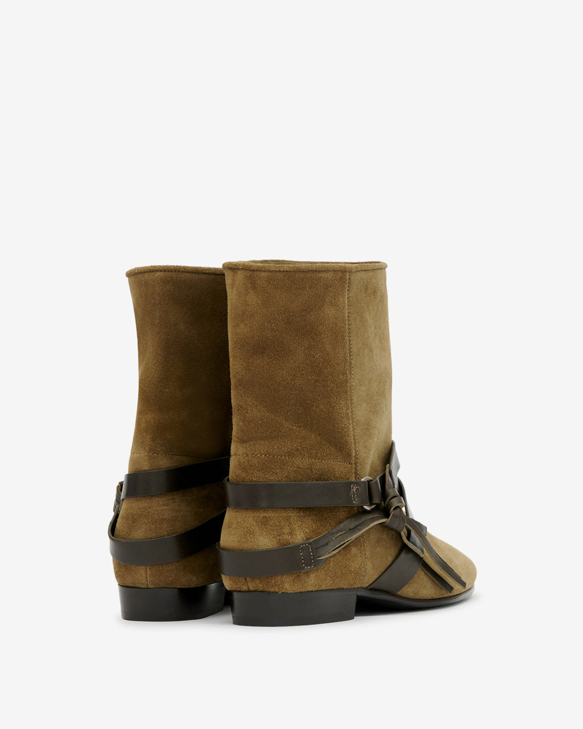 Bottines plates rejen en cuir de velours - Olive foncé - Woman - 2