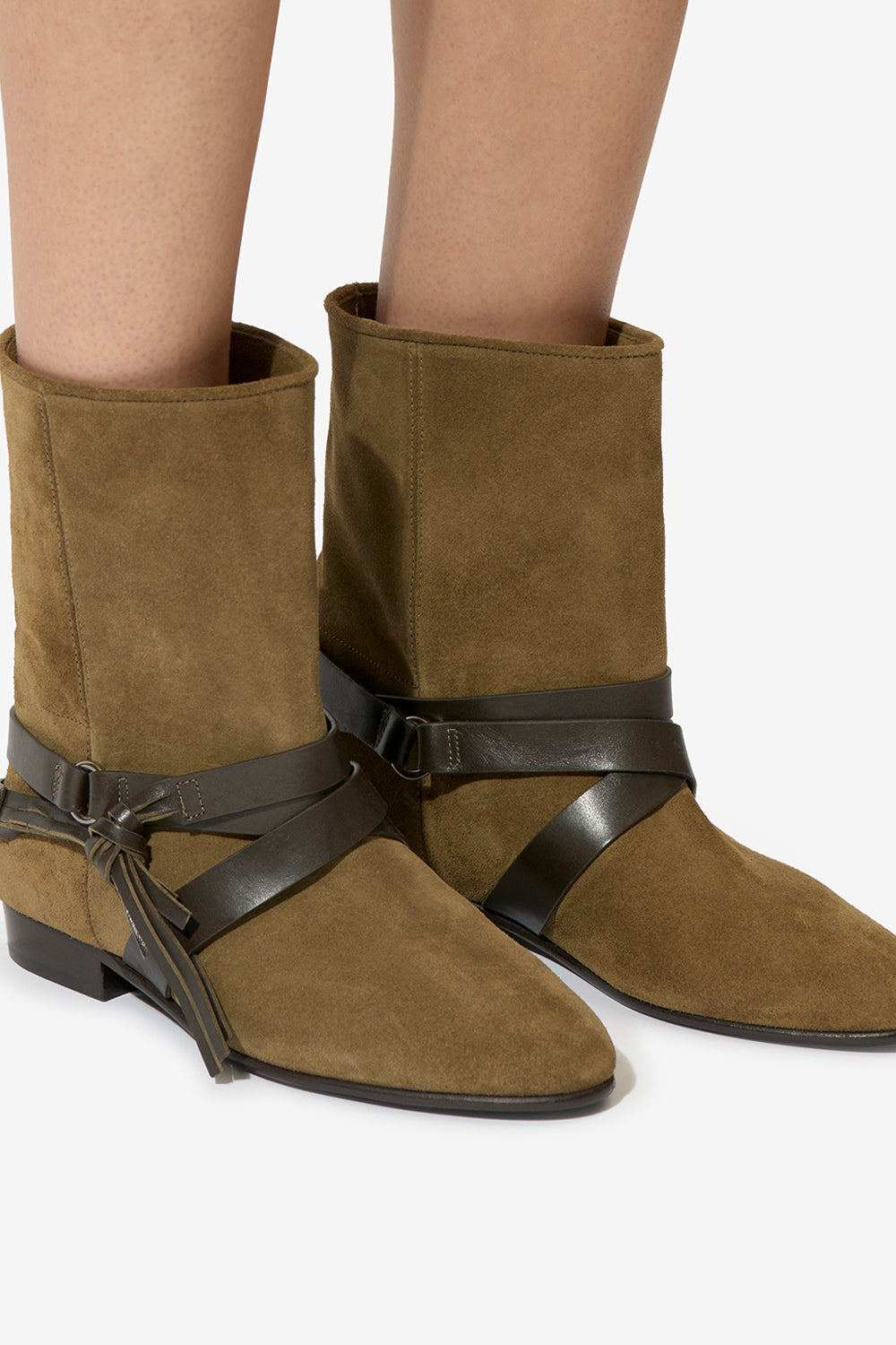 Rejen flat suede leather ankle boots - Dark olive - Woman - 5