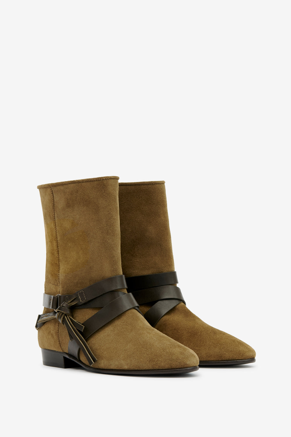 Rejen flat suede leather ankle boots - Dark olive - Woman - 3