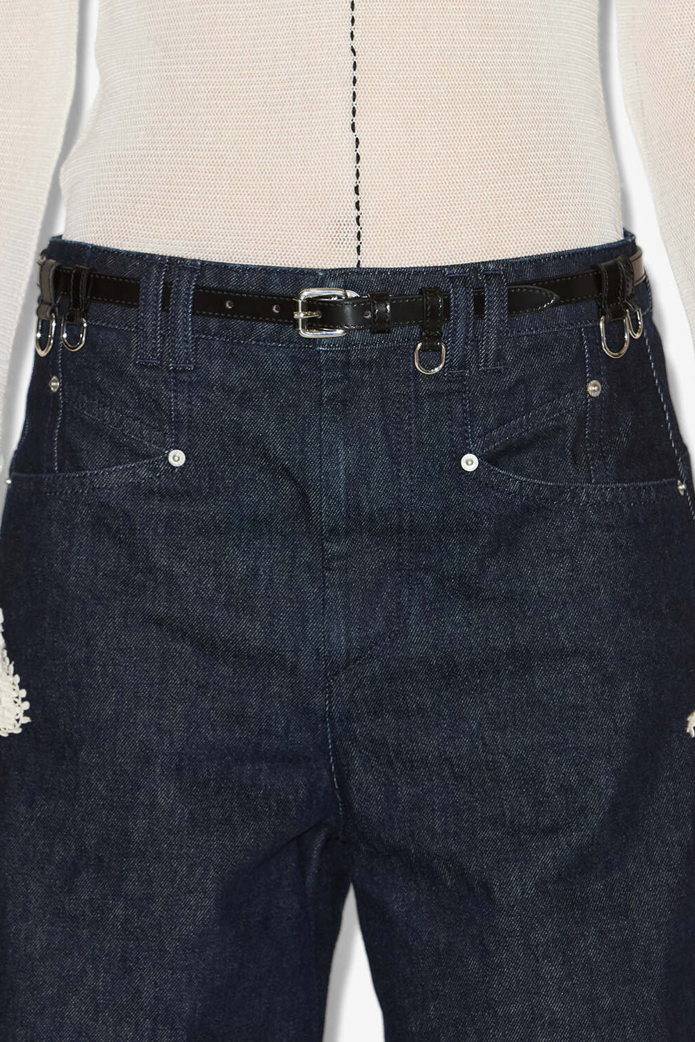 Chelsea thin leather belt - Black and silver - Woman - 4