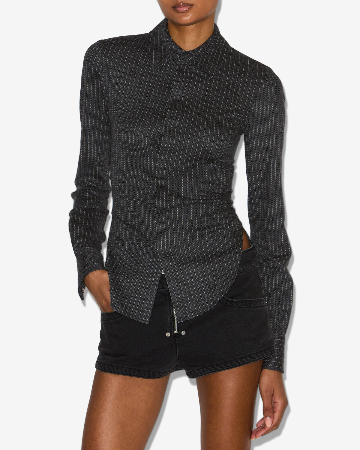 Camisa de lana virgen a rayas de tenis roméa - Anthracite - Woman - 3