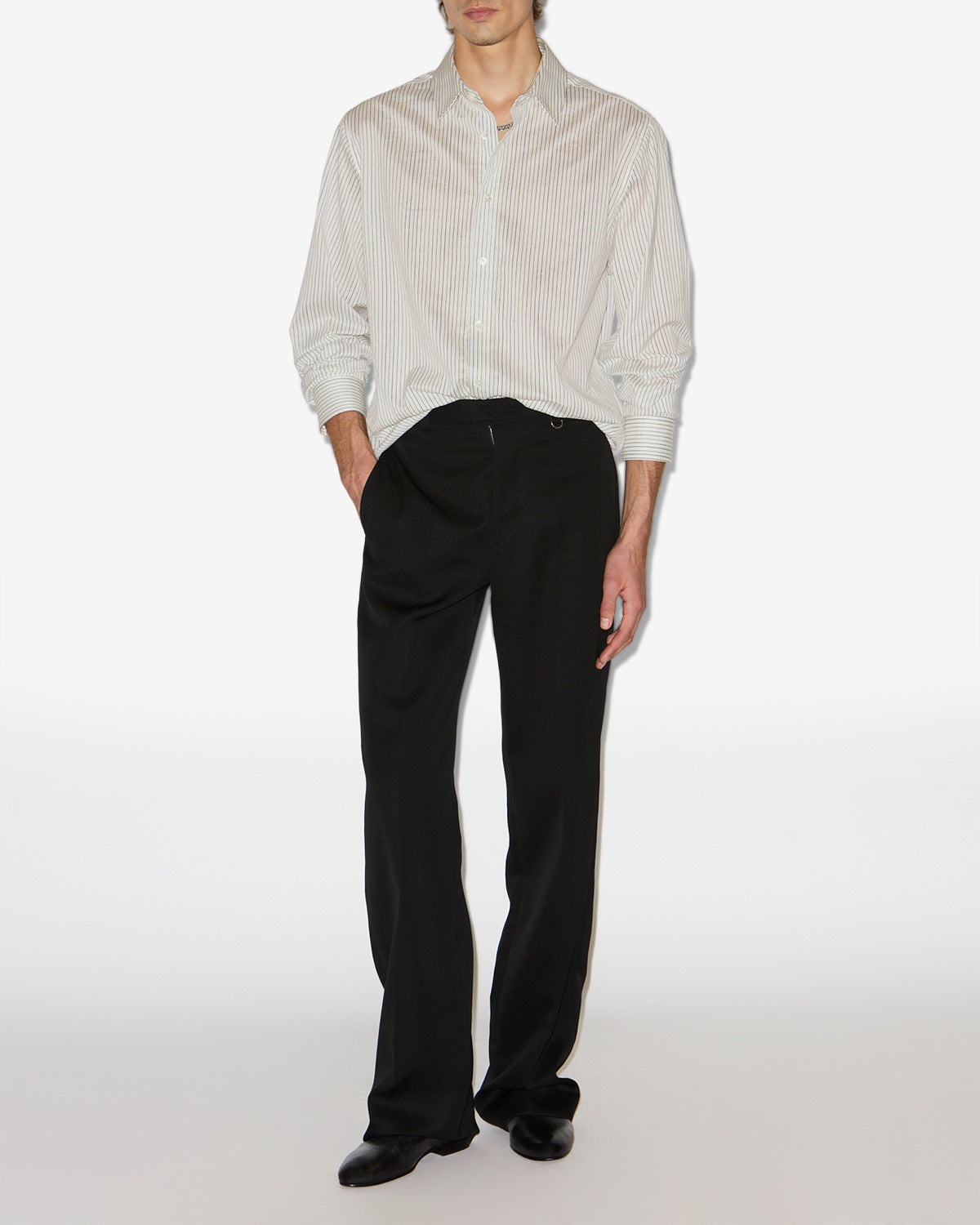Camicia in cotone e seta a righe nathan - Ecru and black - Man - 1