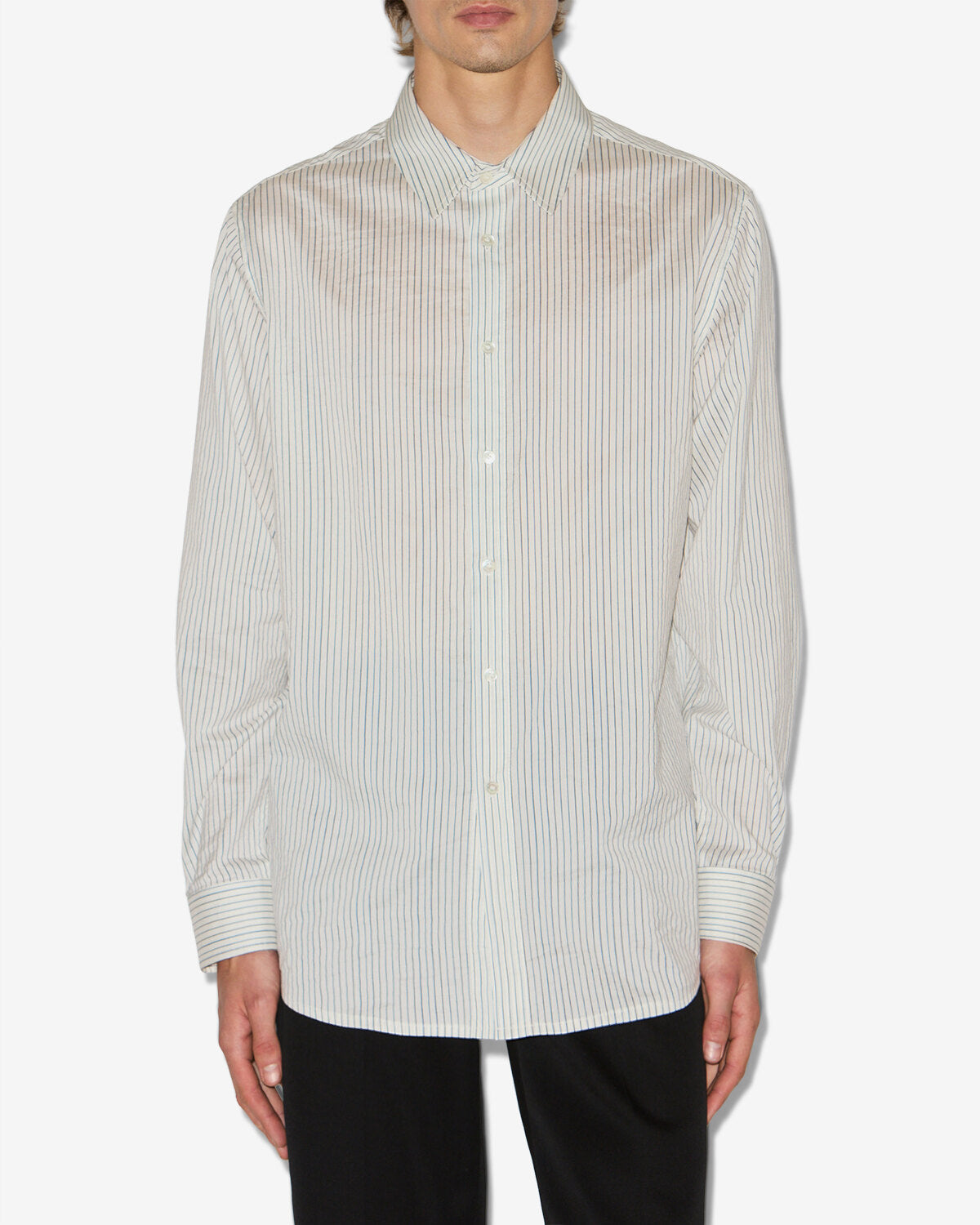 Camicia in cotone e seta a righe nathan - Ecru and black - Man - 3