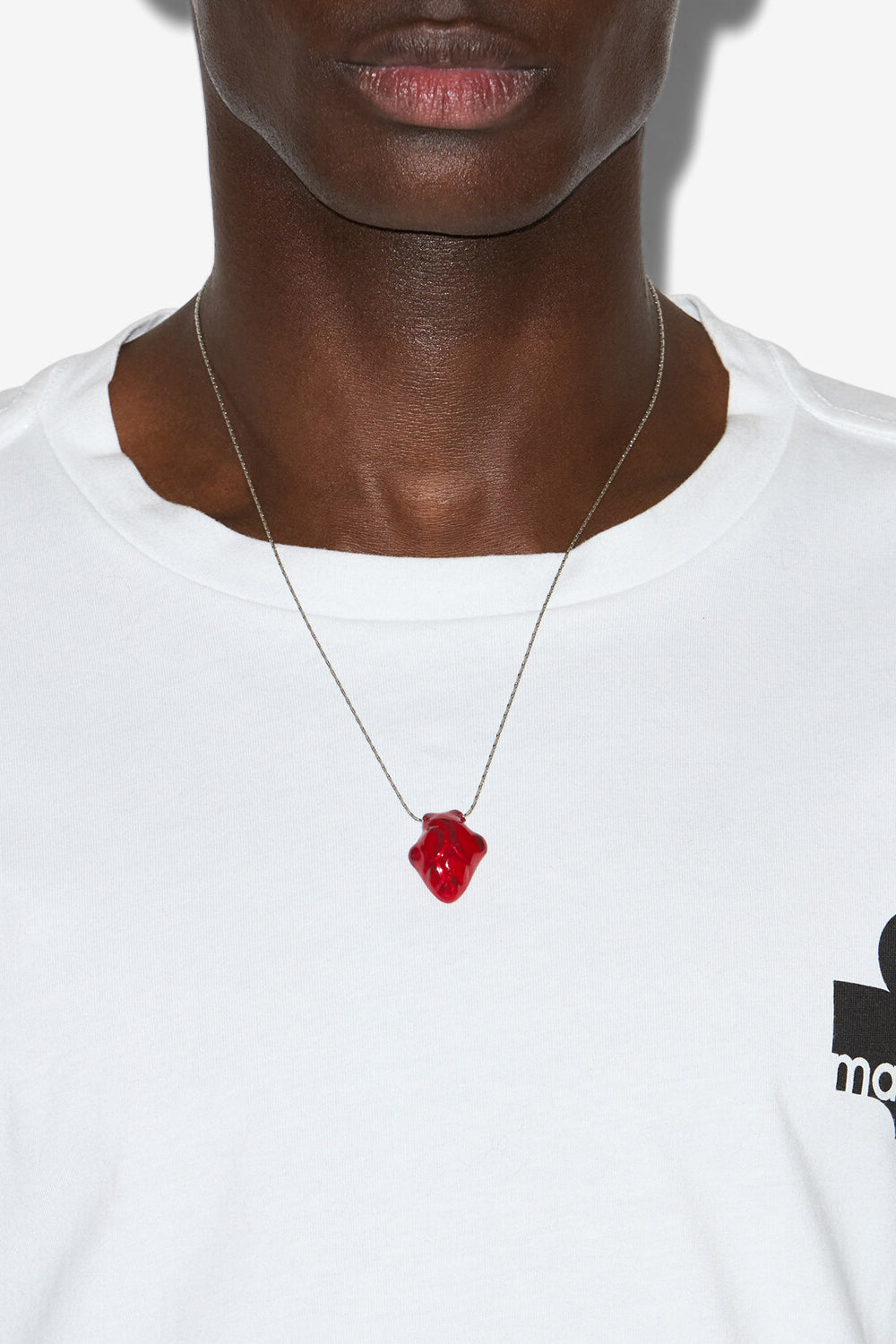 On my heart man 펜던트 체인 네크리스 - Red-silver - Man - 2